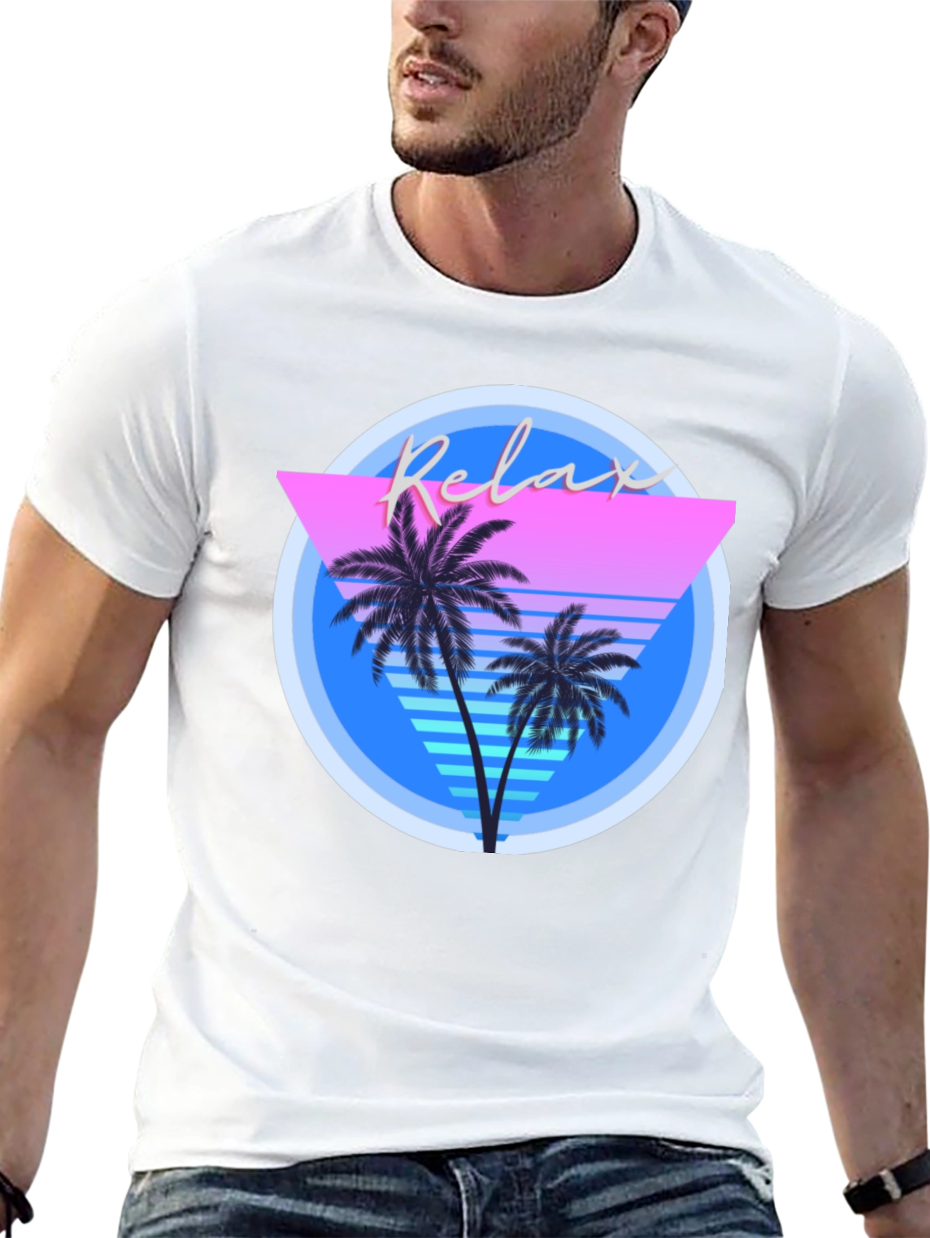 Camiseta Negra Relax con Diseño Retro Palmeras