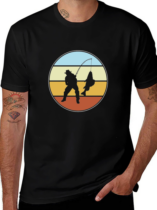 Camiseta Negra con Diseño de Pescador Vintage