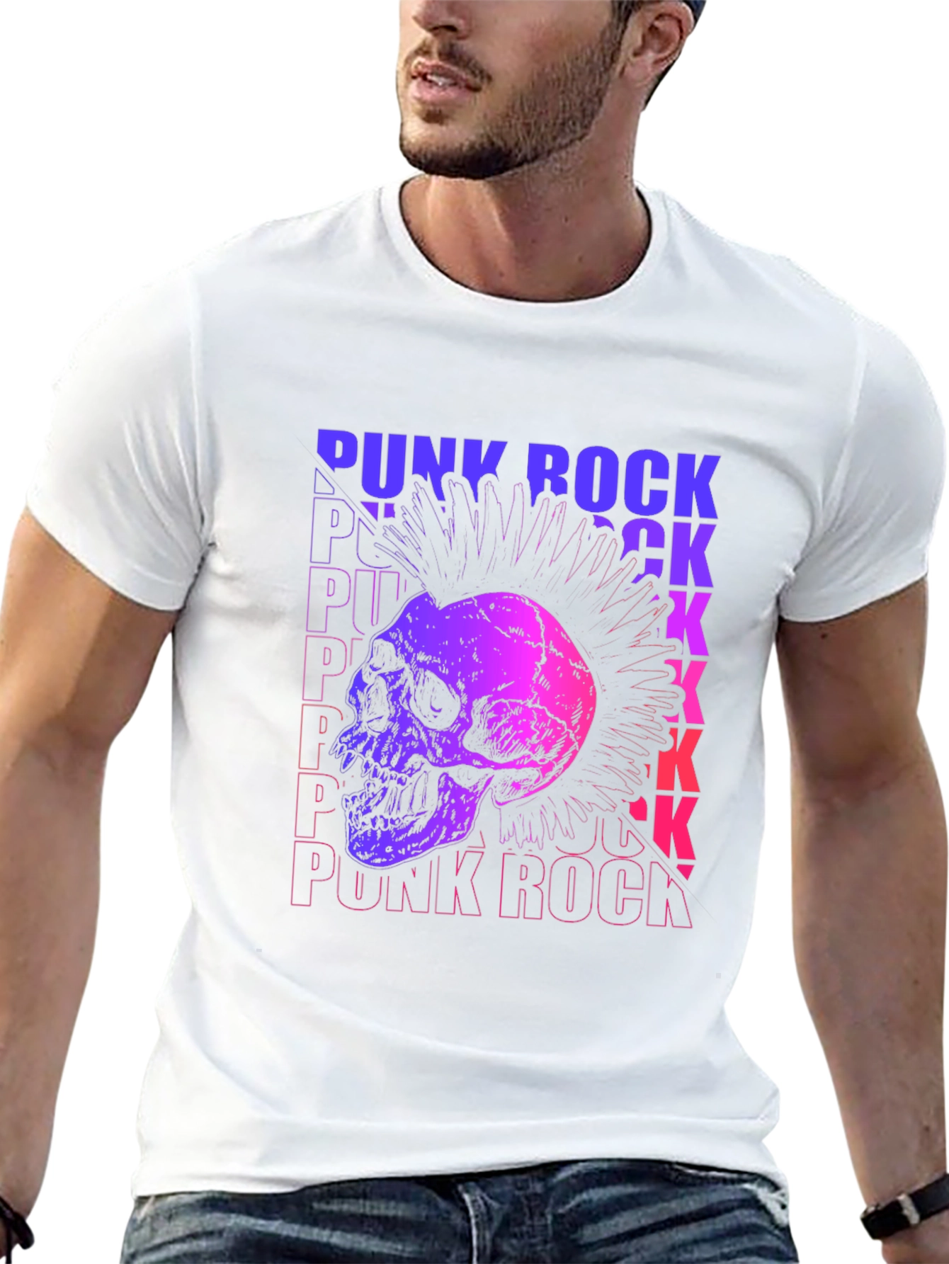 Camiseta Negra Estampada Punk Rock Calavera