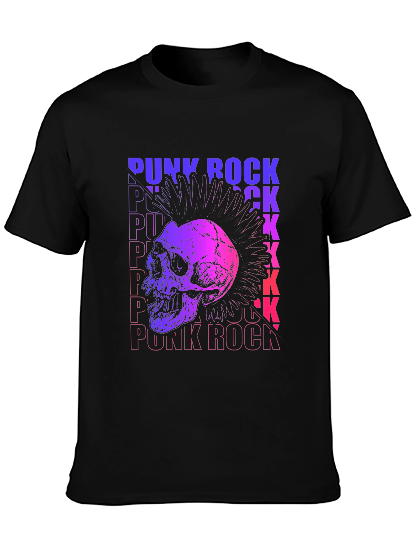 Camiseta Negra Estampada Punk Rock Calavera