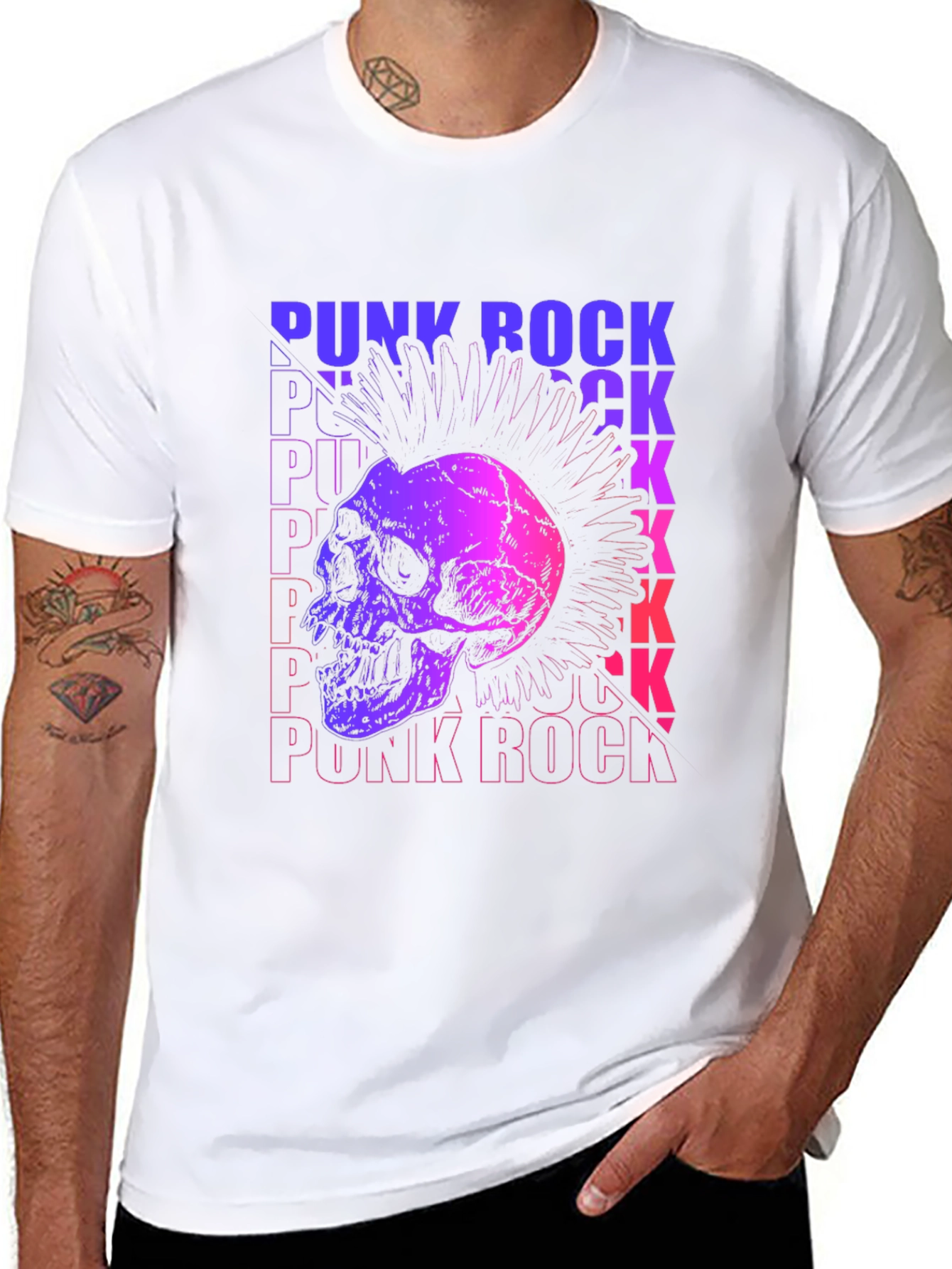 Camiseta Negra Estampada Punk Rock Calavera