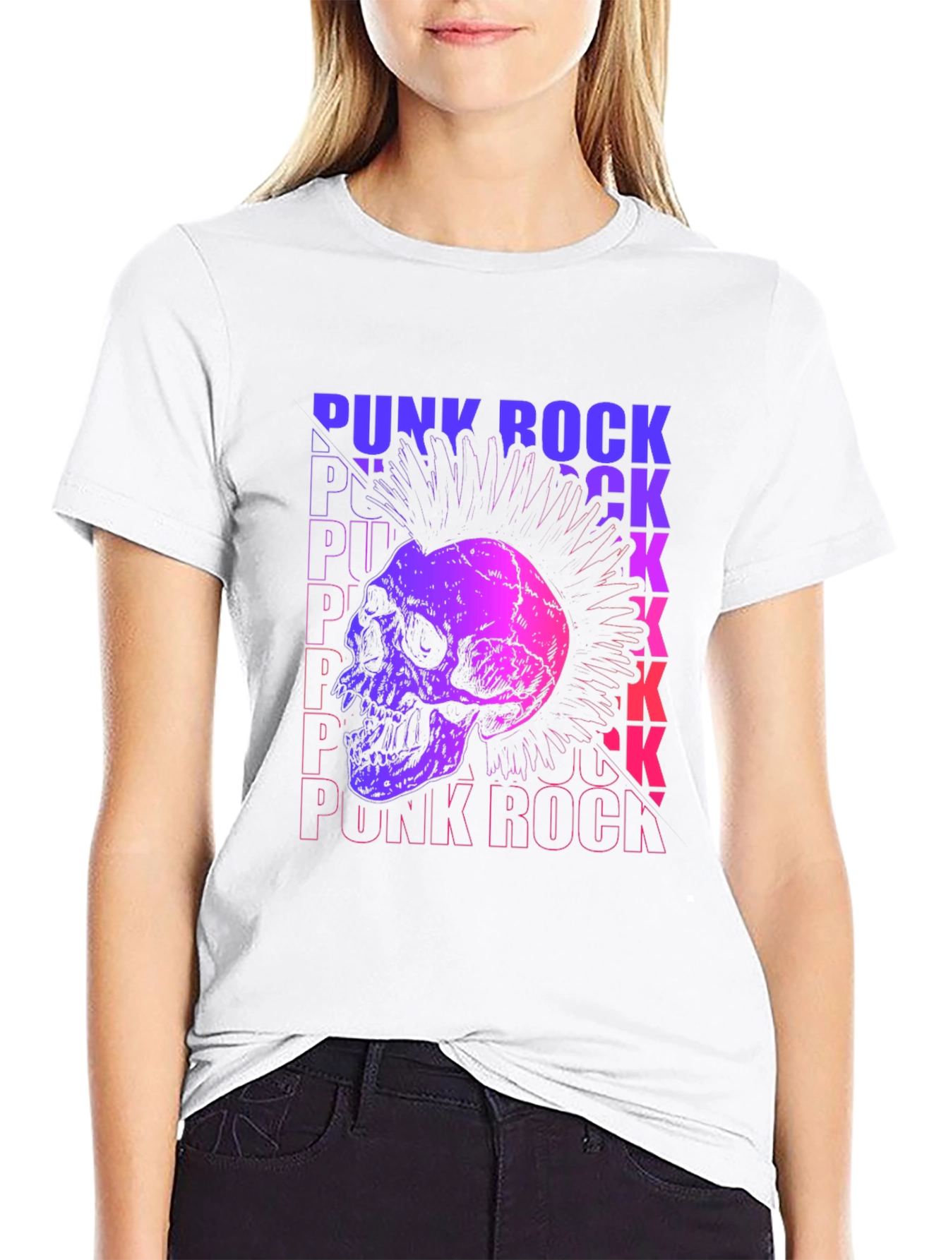 Camiseta Negra Estampada Punk Rock Calavera