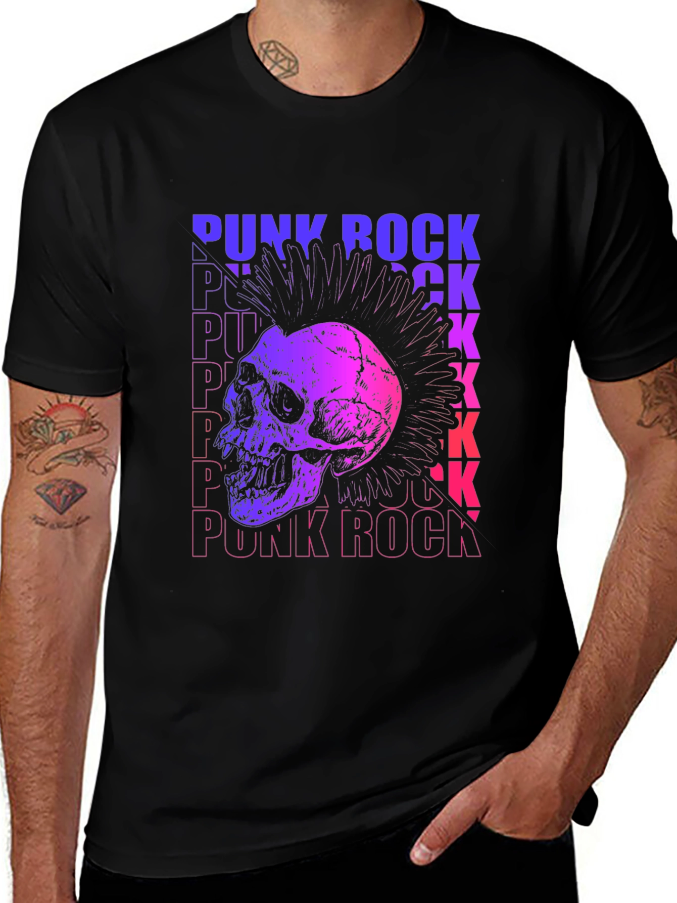 Camiseta Negra Estampada Punk Rock Calavera