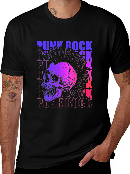 Camiseta Negra Estampada Punk Rock Calavera