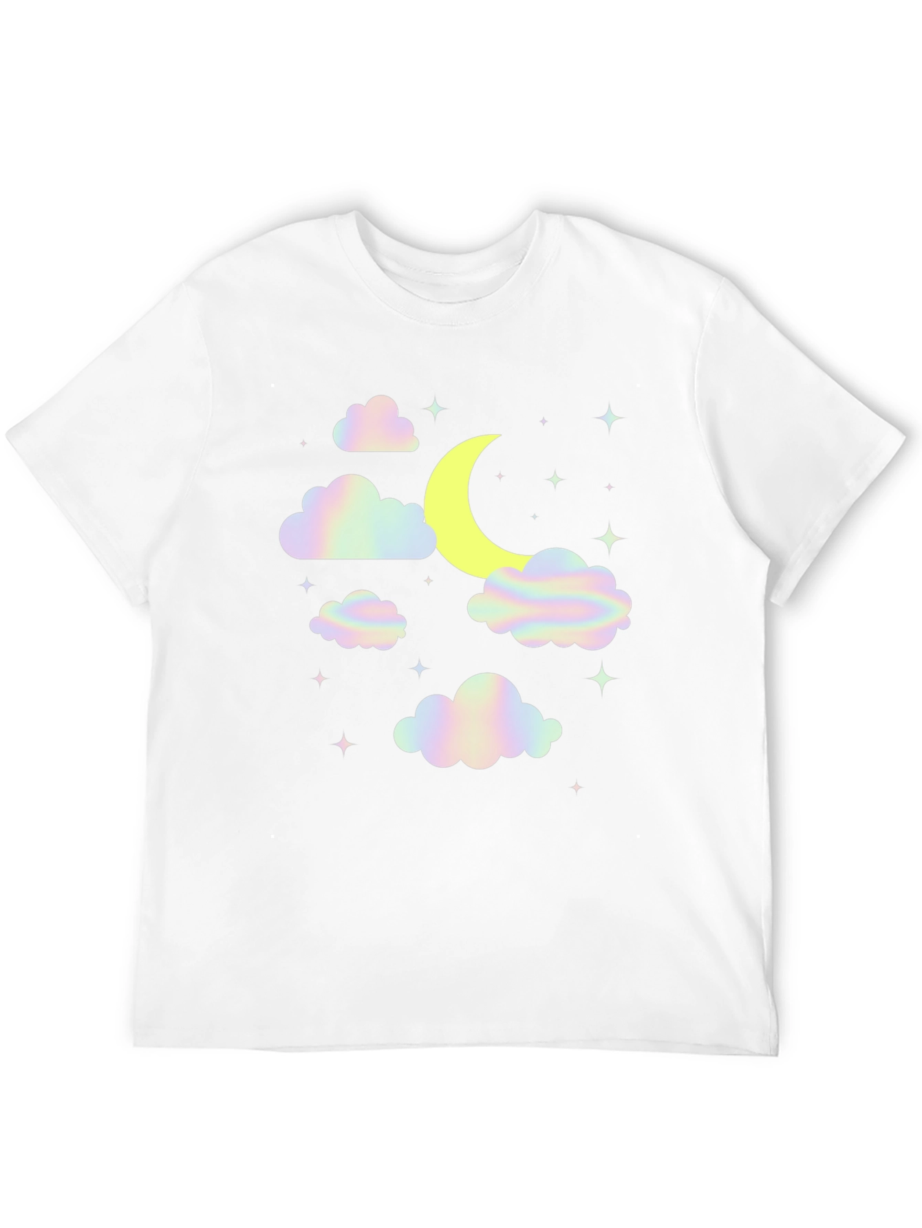 Camiseta Negra Diseño Luna y Nubes Holográficas