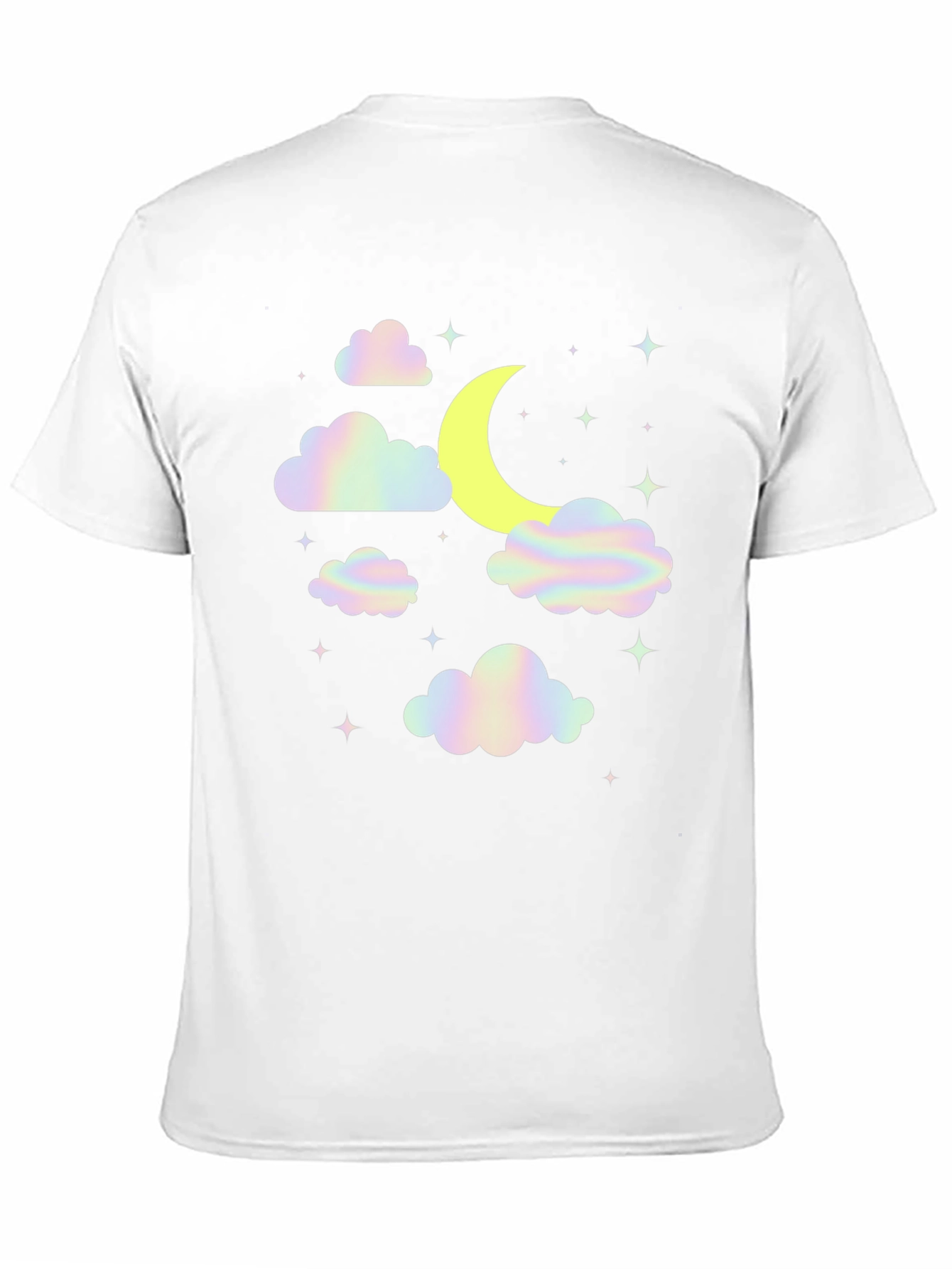 Camiseta Negra Diseño Luna y Nubes Holográficas