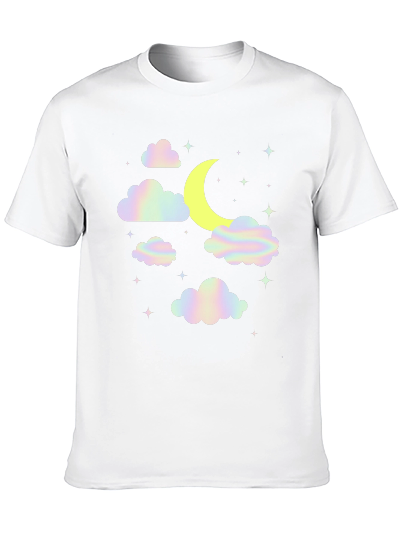 Camiseta Negra Diseño Luna y Nubes Holográficas