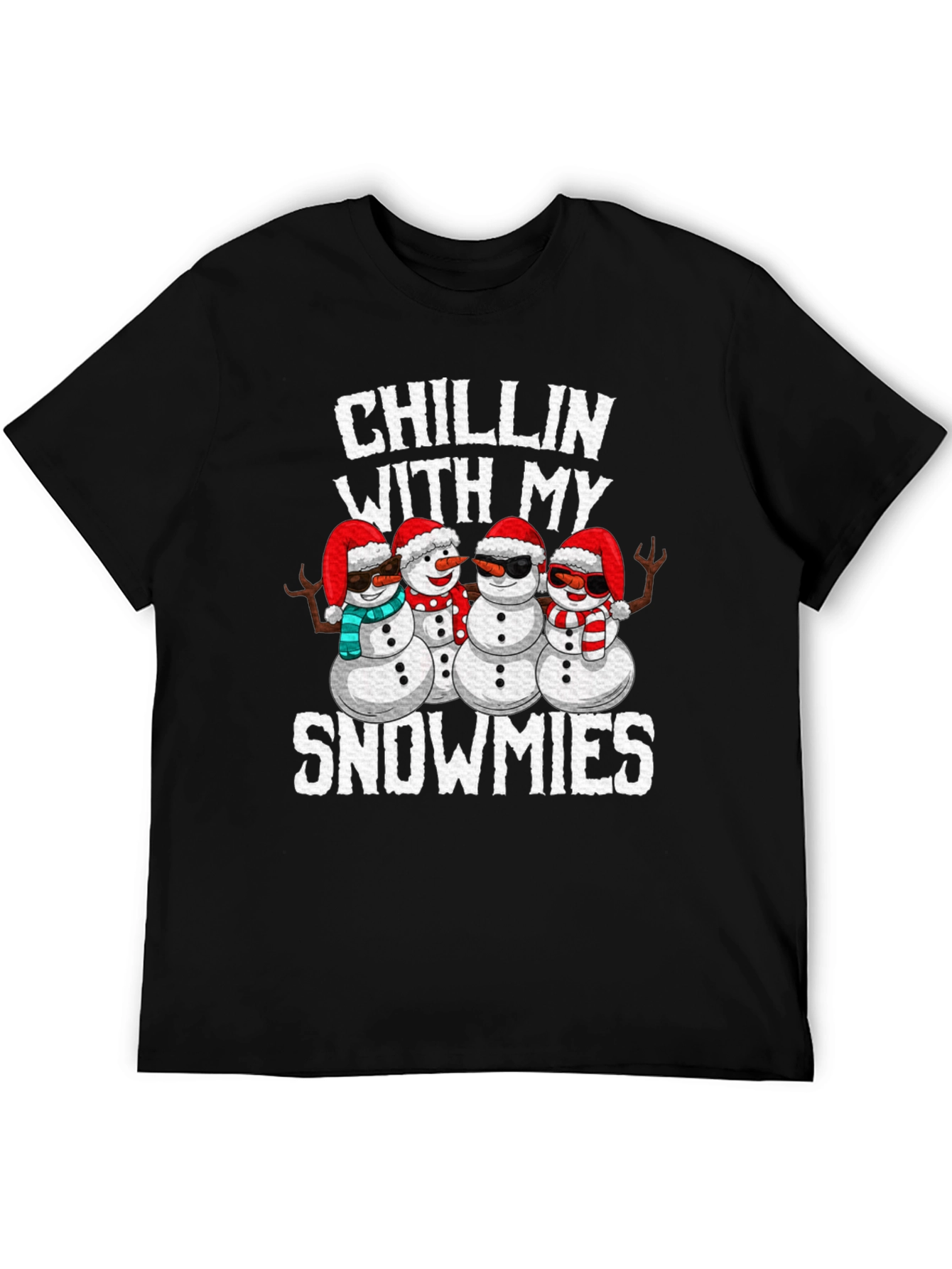 Camiseta Negra con Diseño Navideño Chillin With My Snowmies