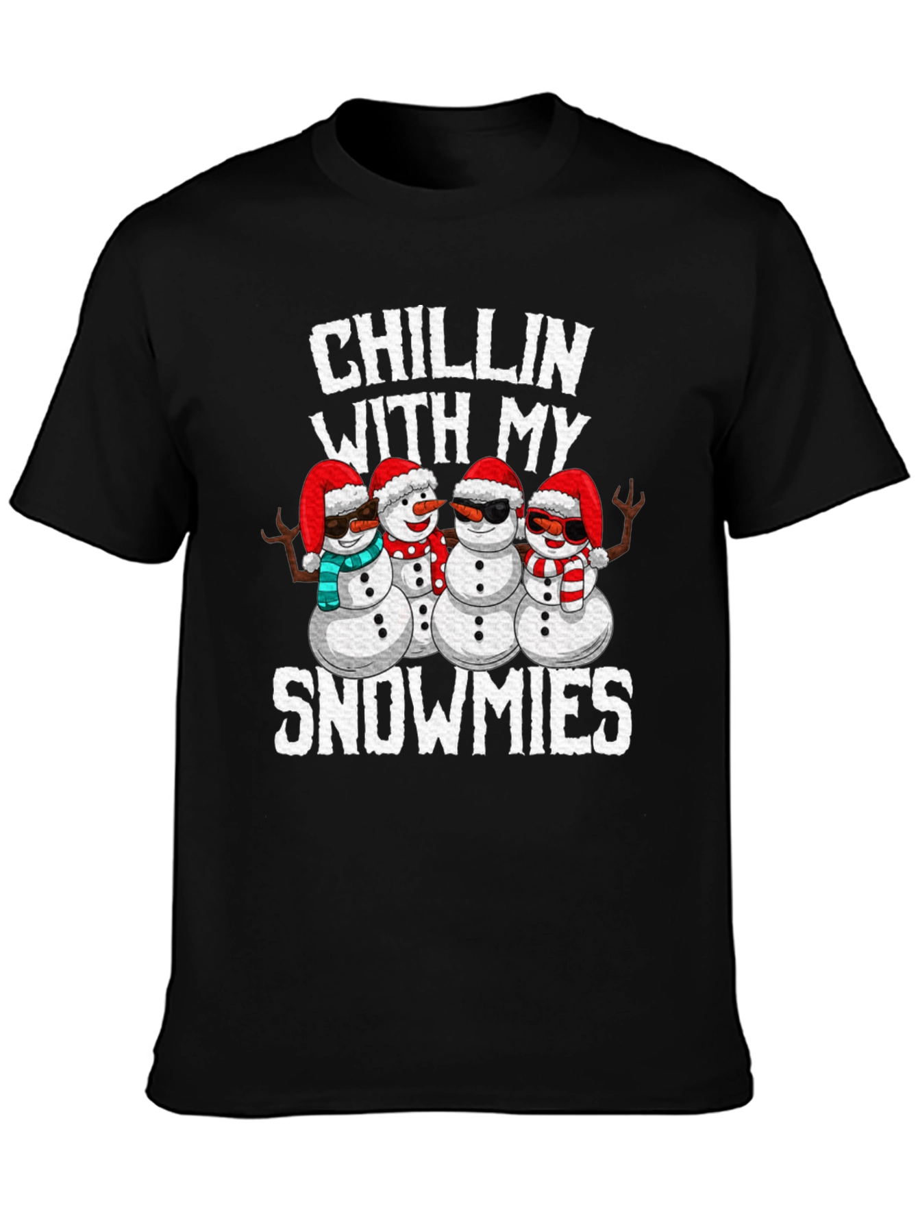 Camiseta Negra con Diseño Navideño Chillin With My Snowmies