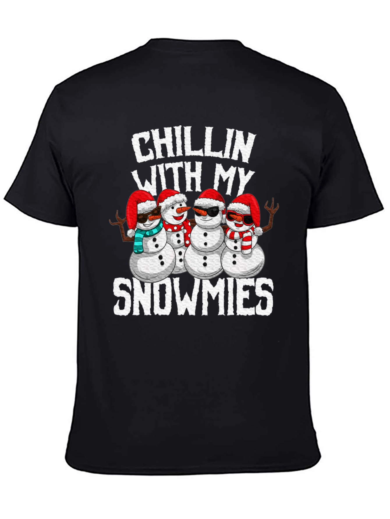 Camiseta Negra con Diseño Navideño Chillin With My Snowmies