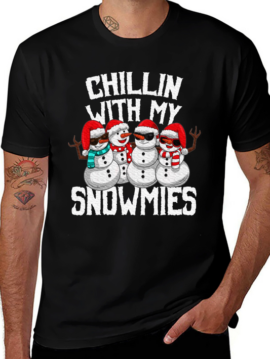 Camiseta Negra con Diseño Navideño Chillin With My Snowmies