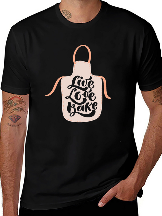 Camiseta Negra Live Love Bake para Amantes de la Cocina