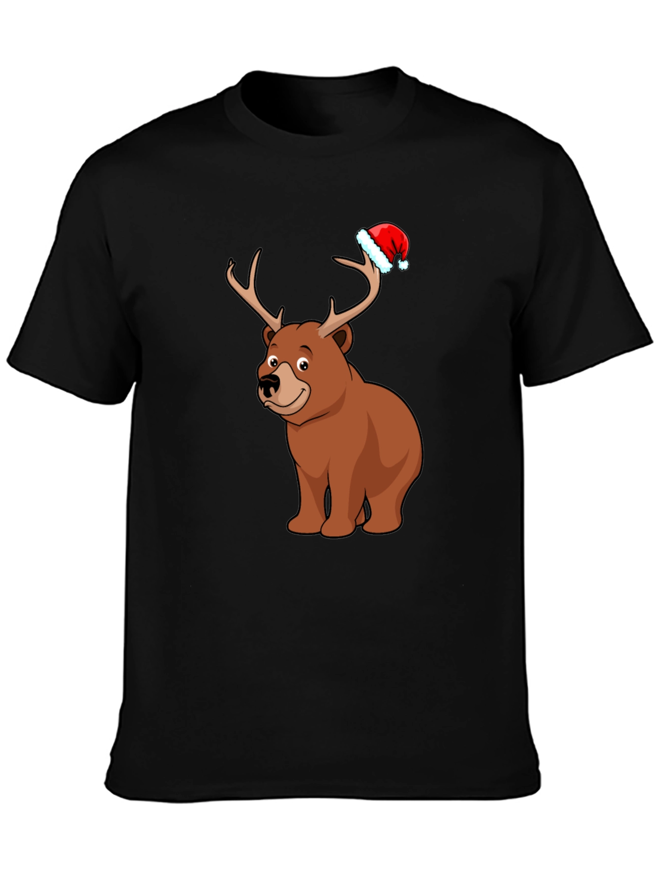 Camiseta Negra con Oso Navideño