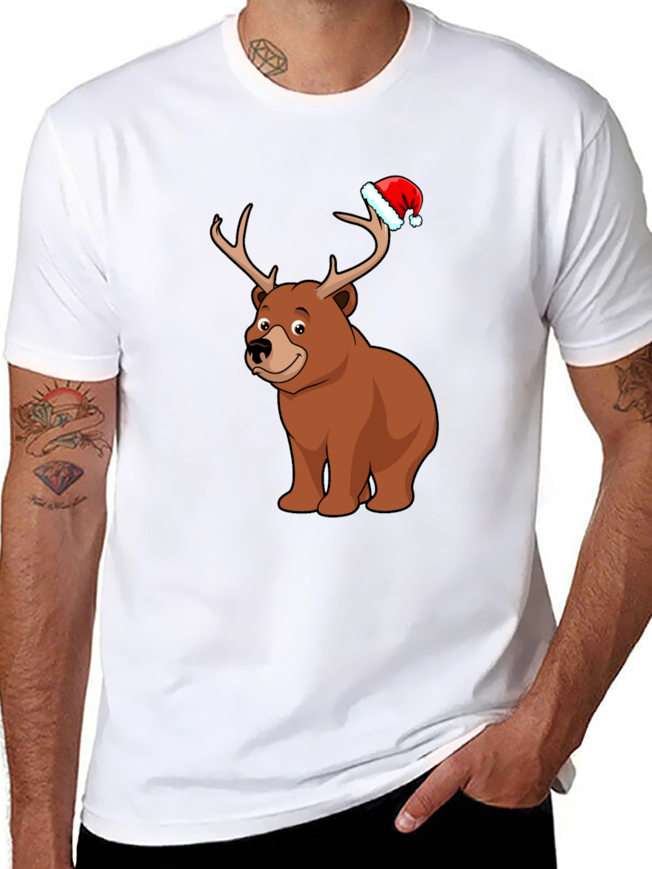 Camiseta Negra con Oso Navideño