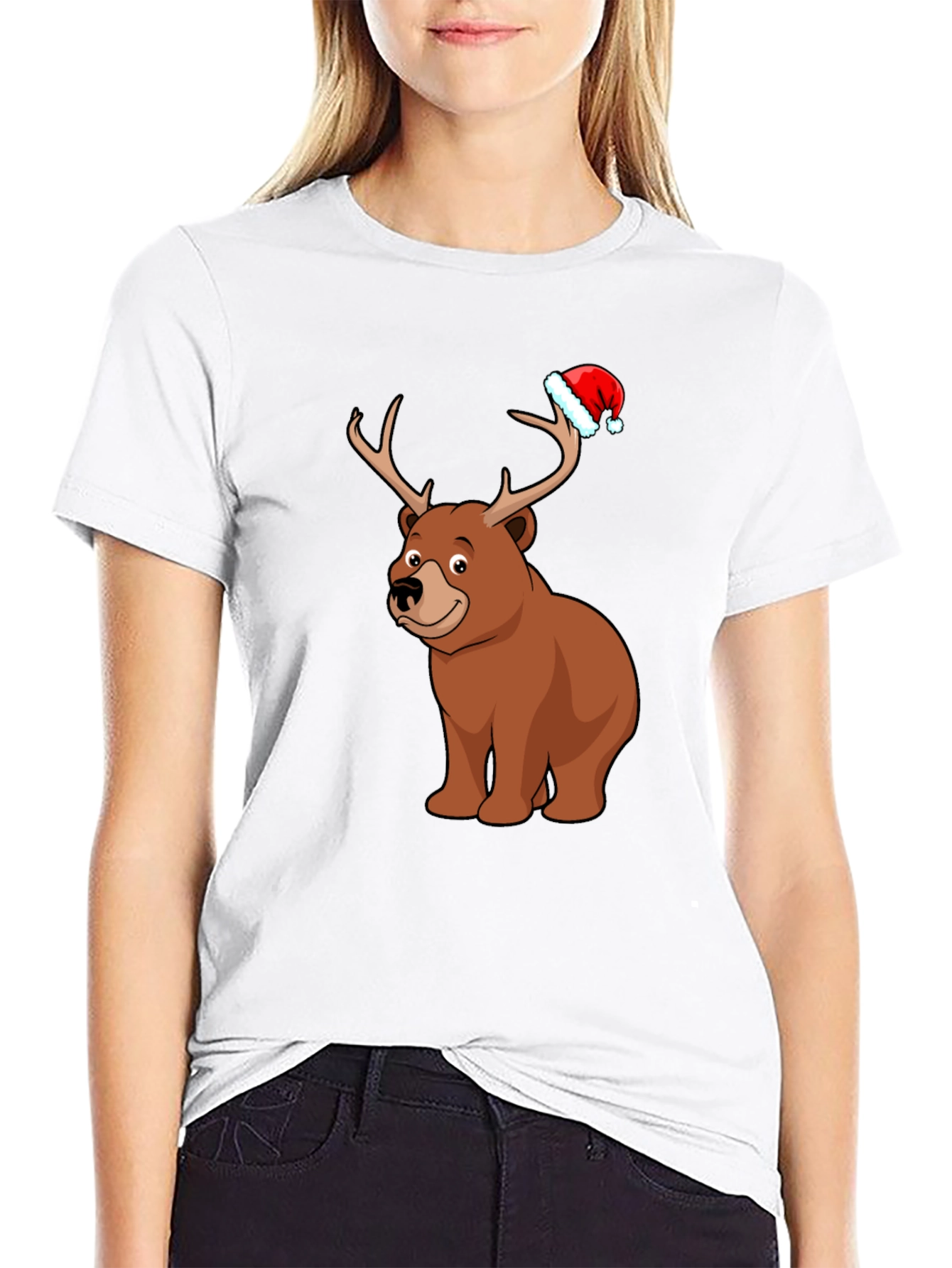 Camiseta Negra con Oso Navideño
