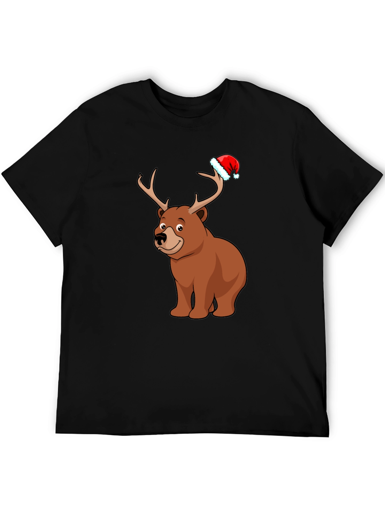 Camiseta Negra con Oso Navideño