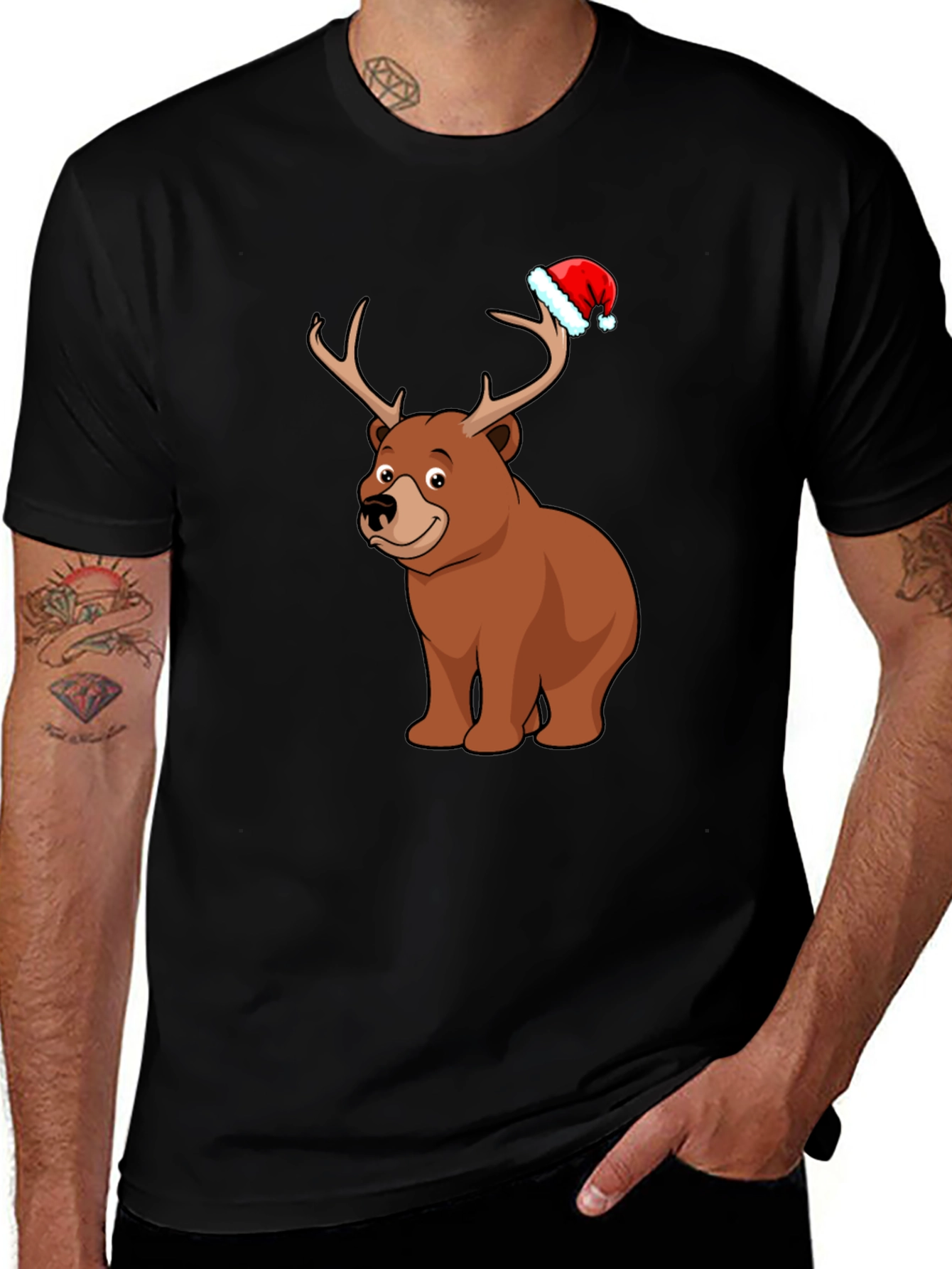 Camiseta Negra con Oso Navideño