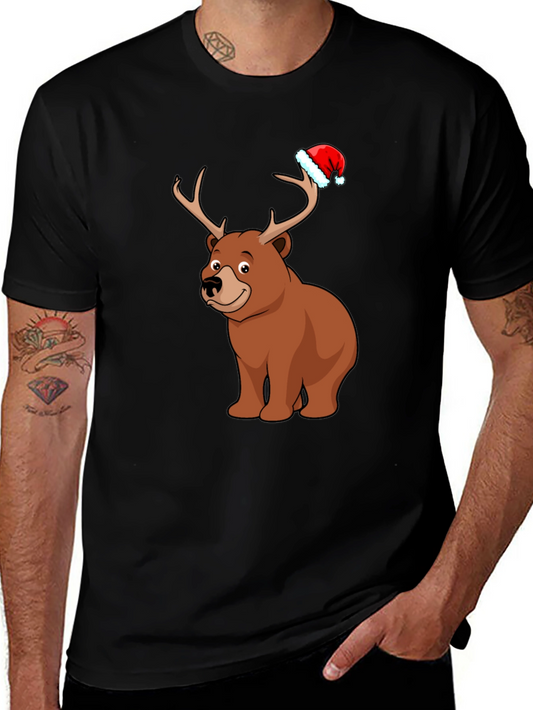 Camiseta Negra con Oso Navideño
