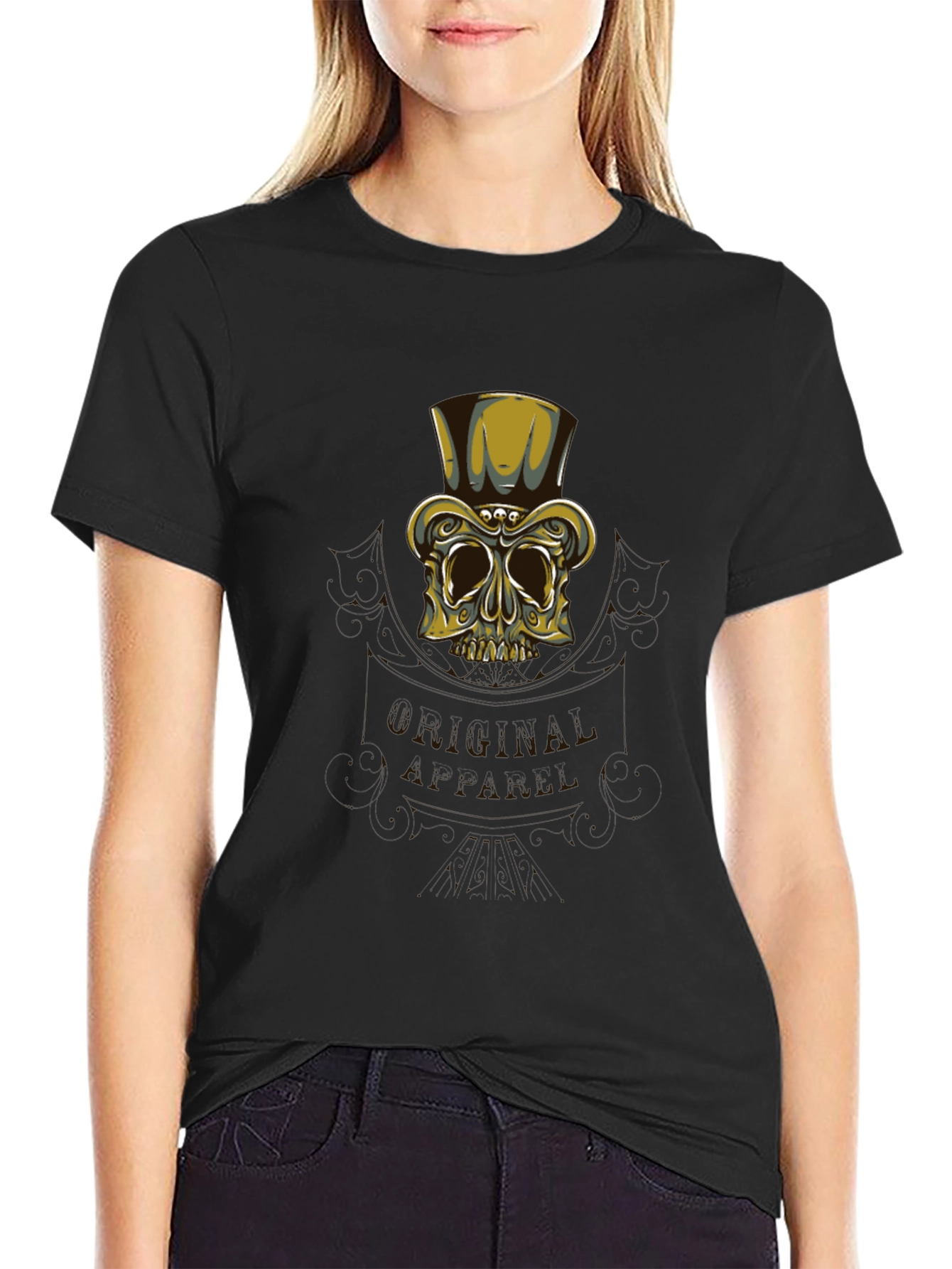 Camiseta Negra con Diseño Calavera Elegante