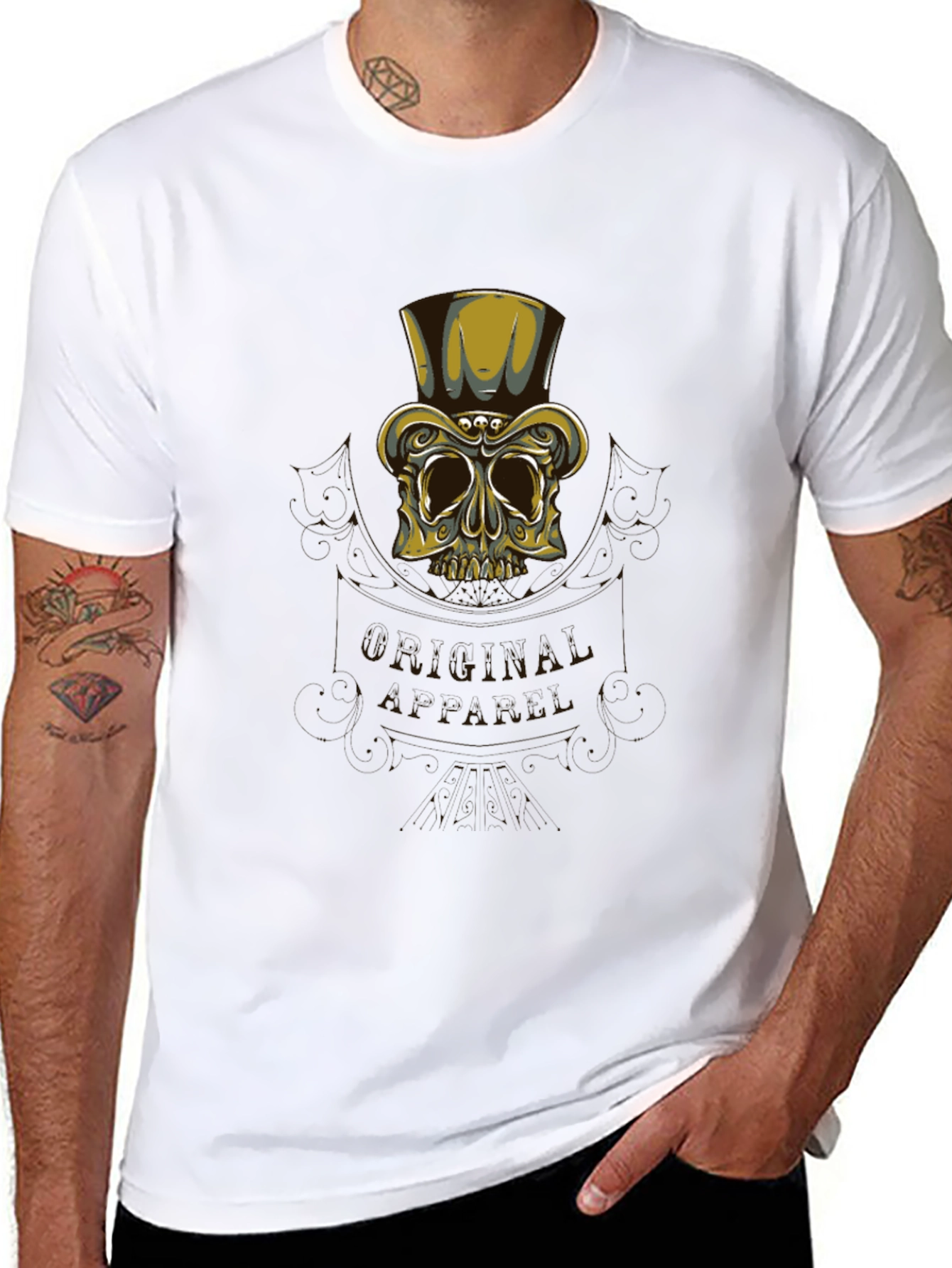 Camiseta Negra con Diseño Calavera Elegante