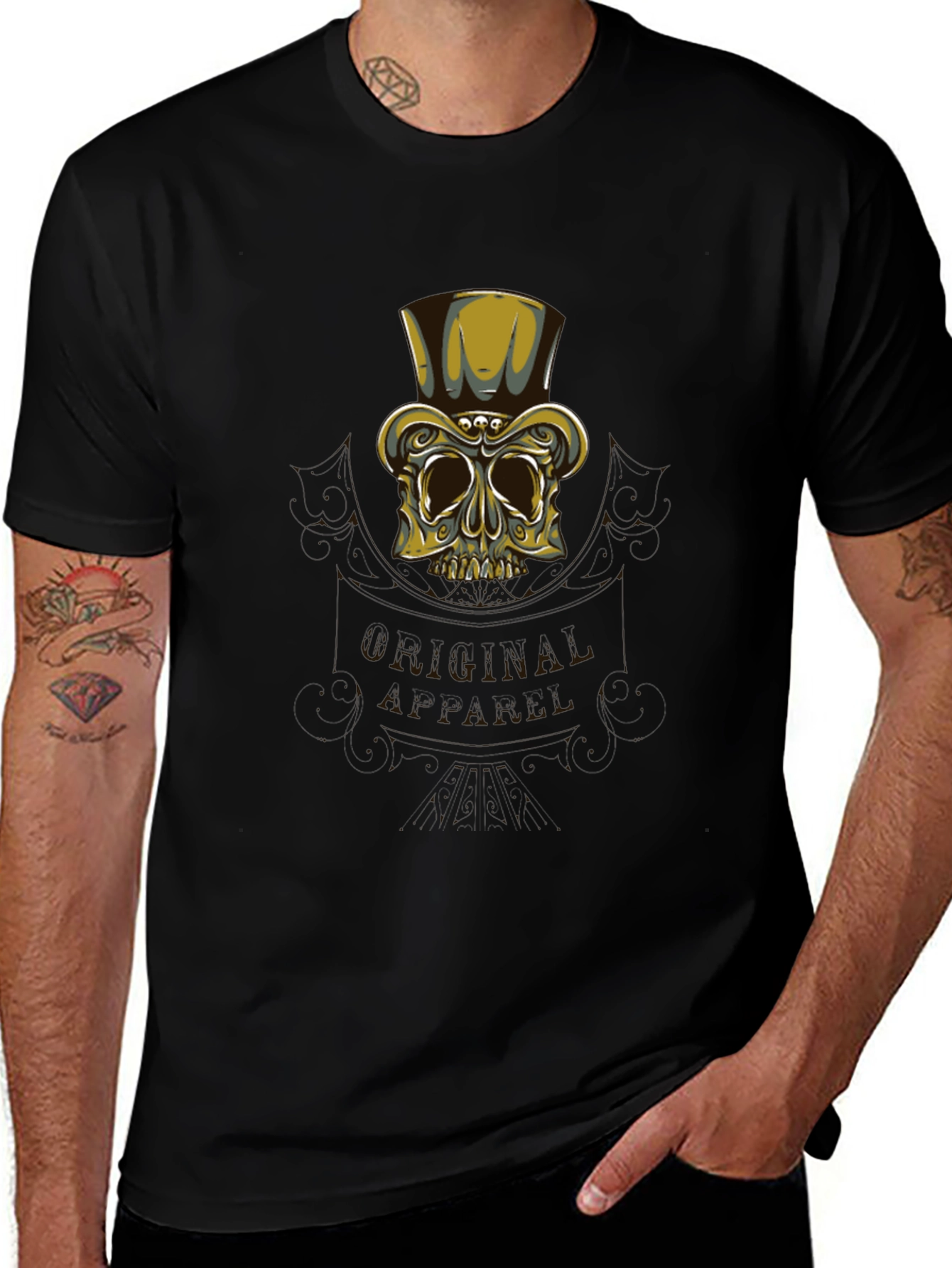 Camiseta Negra con Diseño Calavera Elegante
