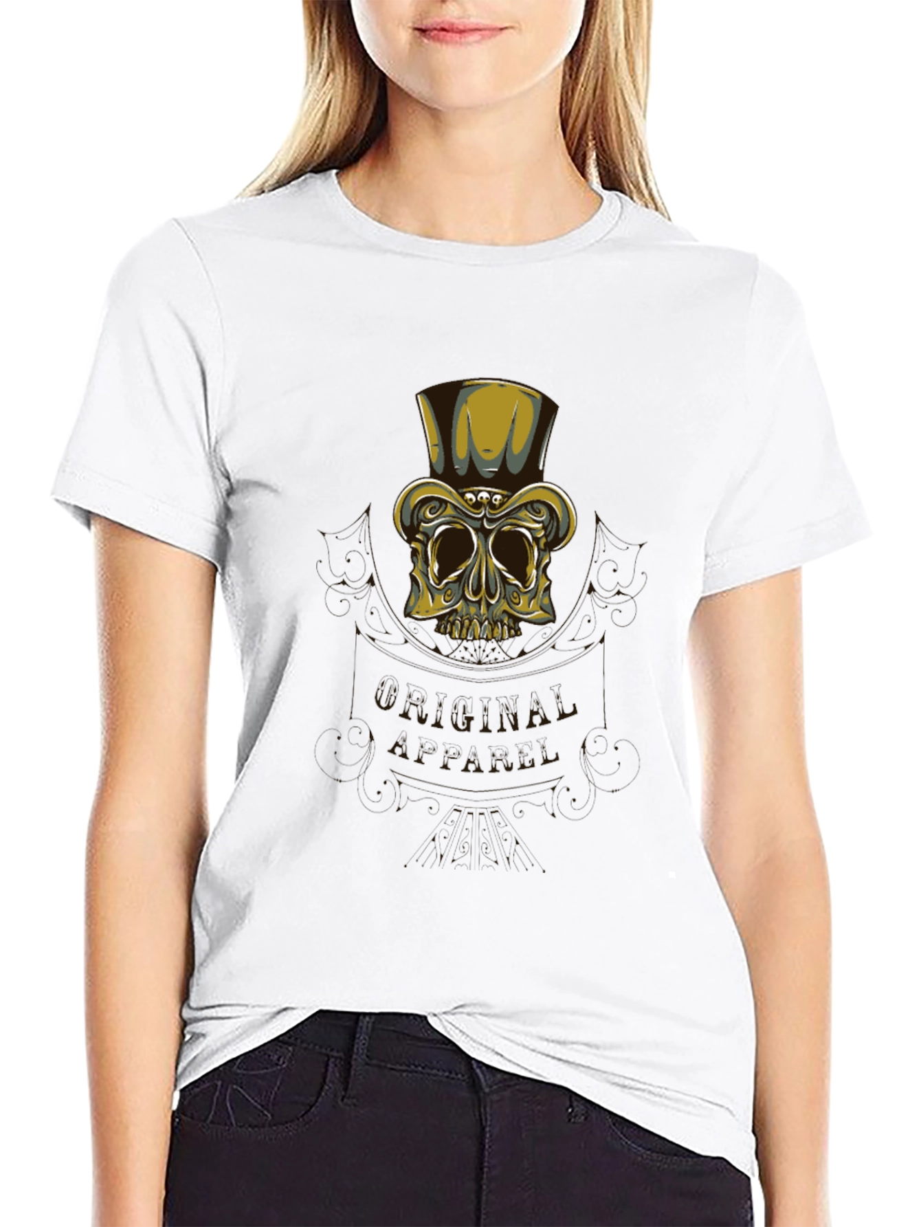 Camiseta Negra con Diseño Calavera Elegante
