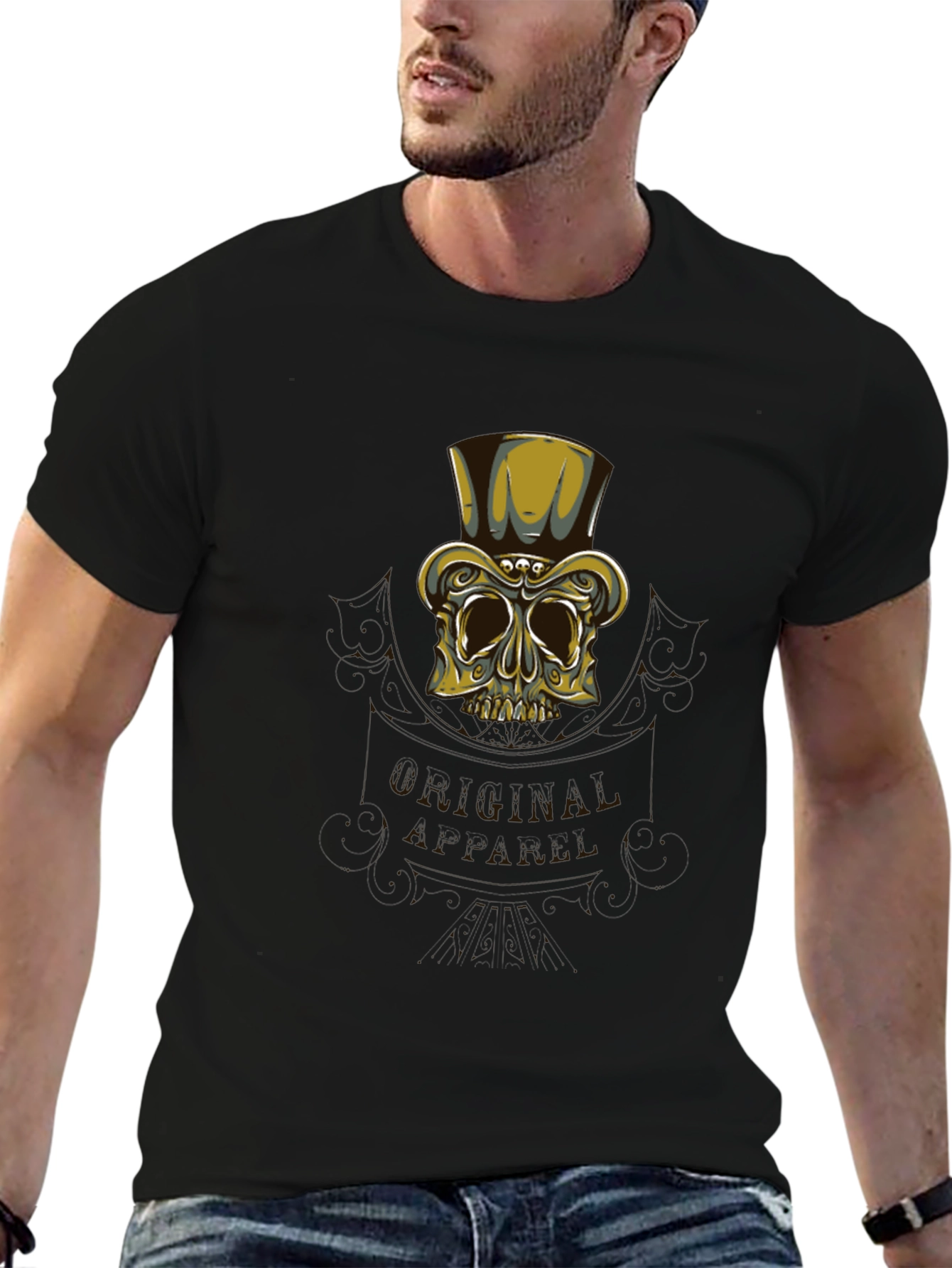 Camiseta Negra con Diseño Calavera Elegante
