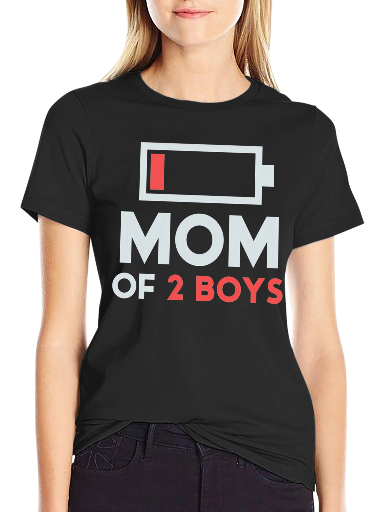 Camiseta Negra Mamá de 2 Niños - Batería Baja