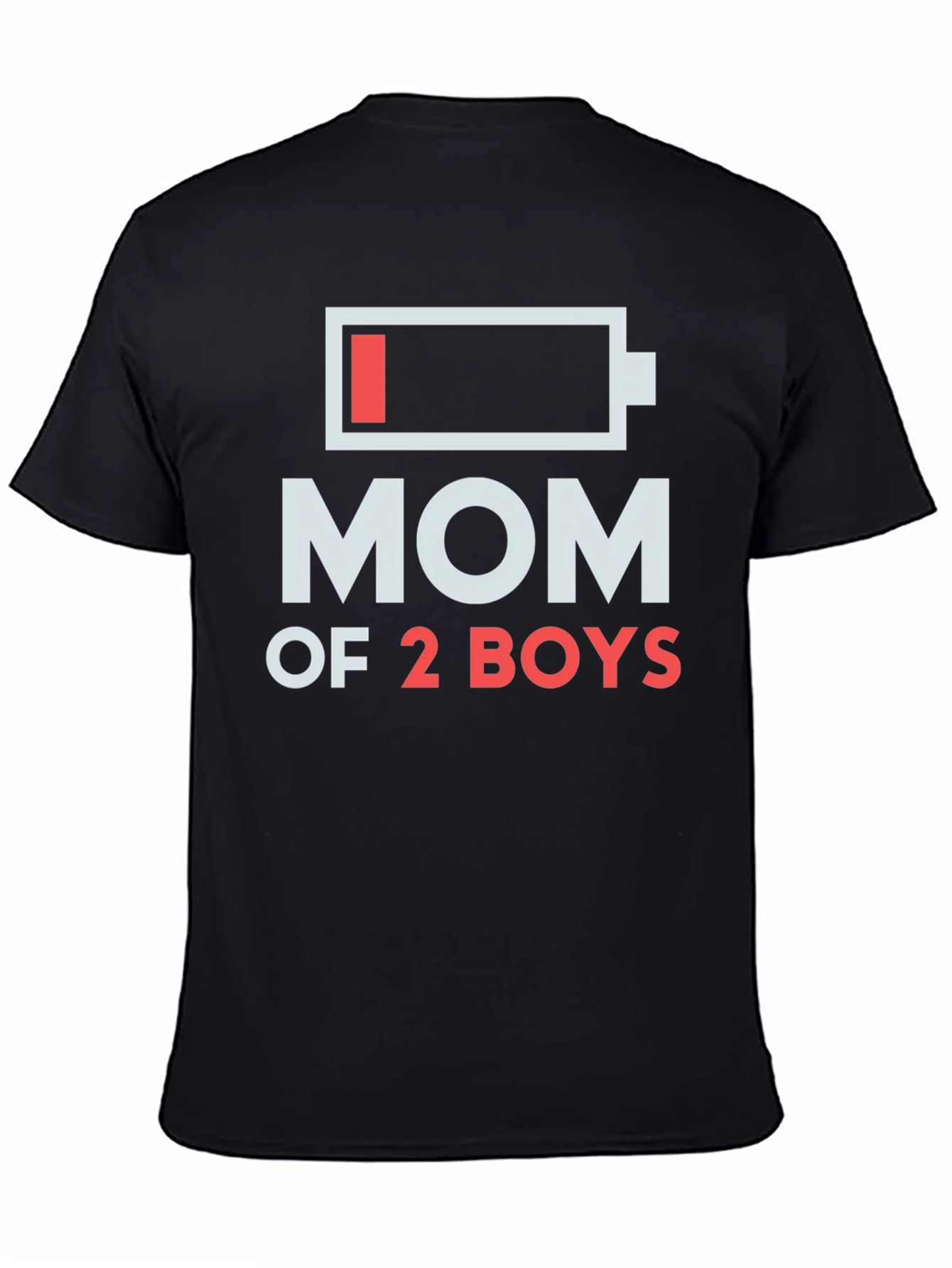 Camiseta Negra Mamá de 2 Niños - Batería Baja