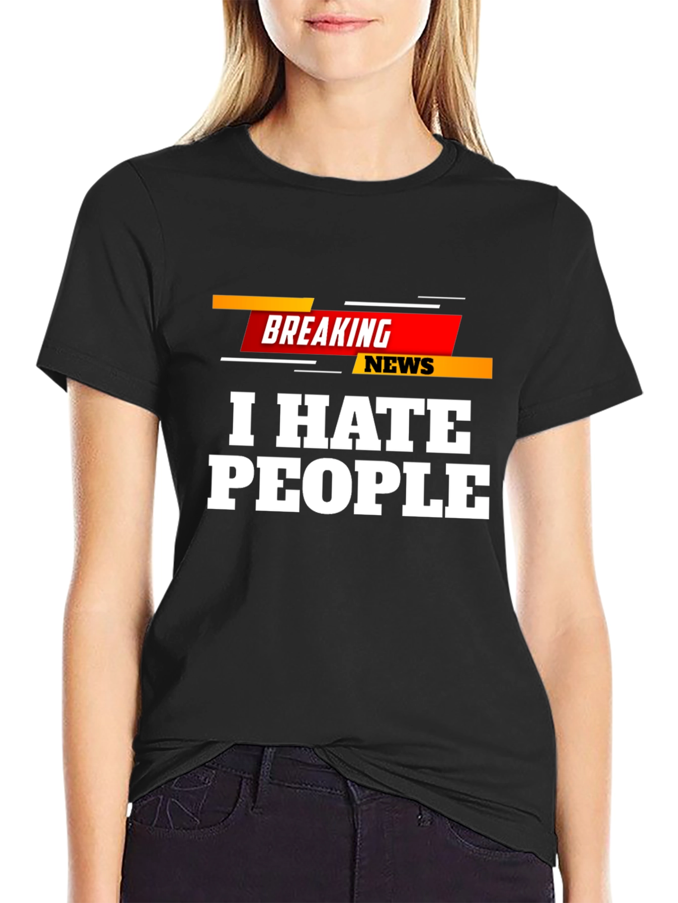 Camiseta Negra: Breaking News I Hate People