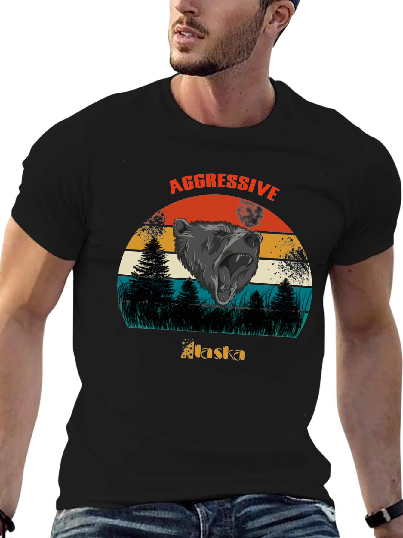 Camiseta Negra Alaska Oso Agresivo