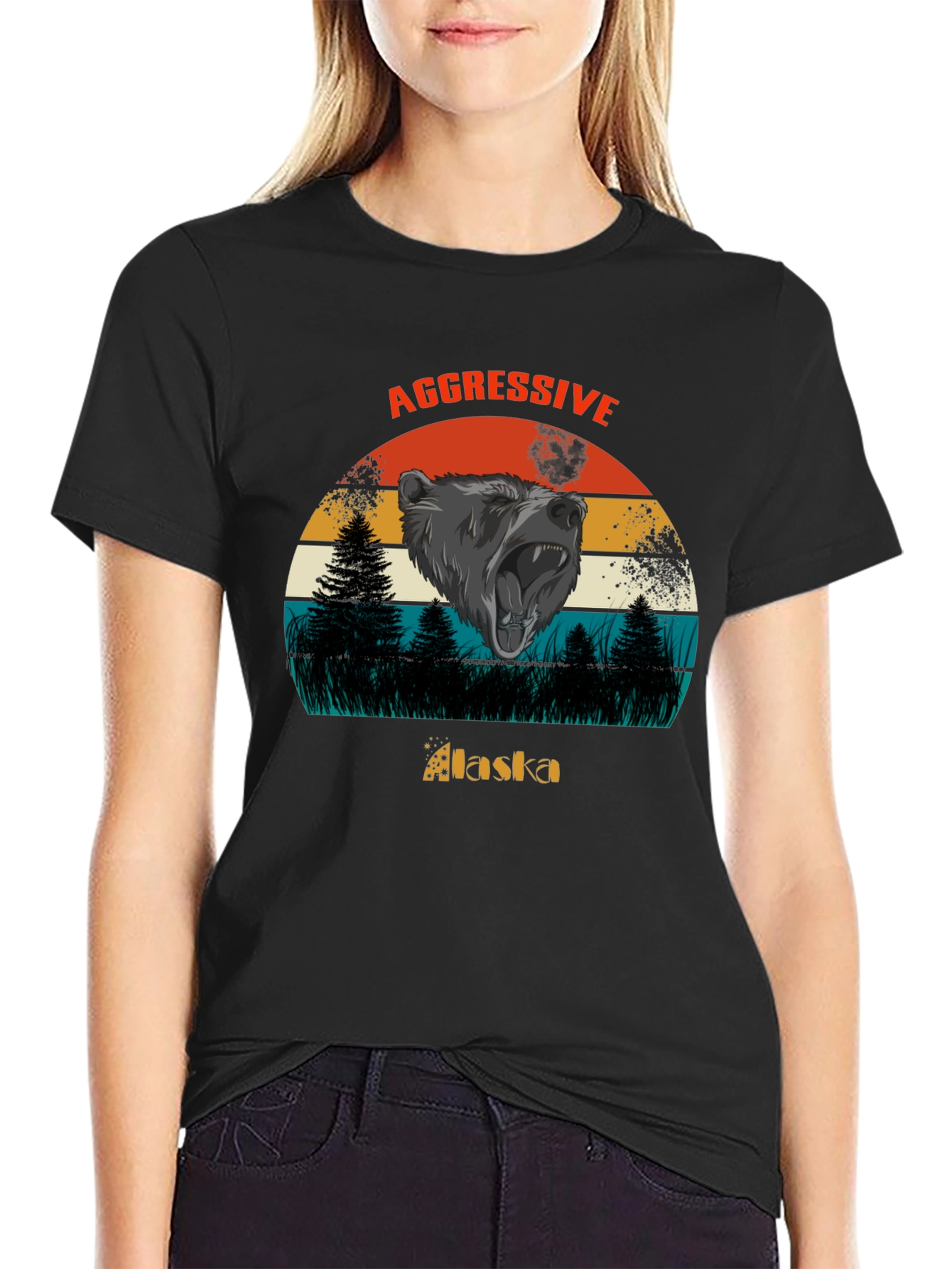 Camiseta Negra Alaska Oso Agresivo