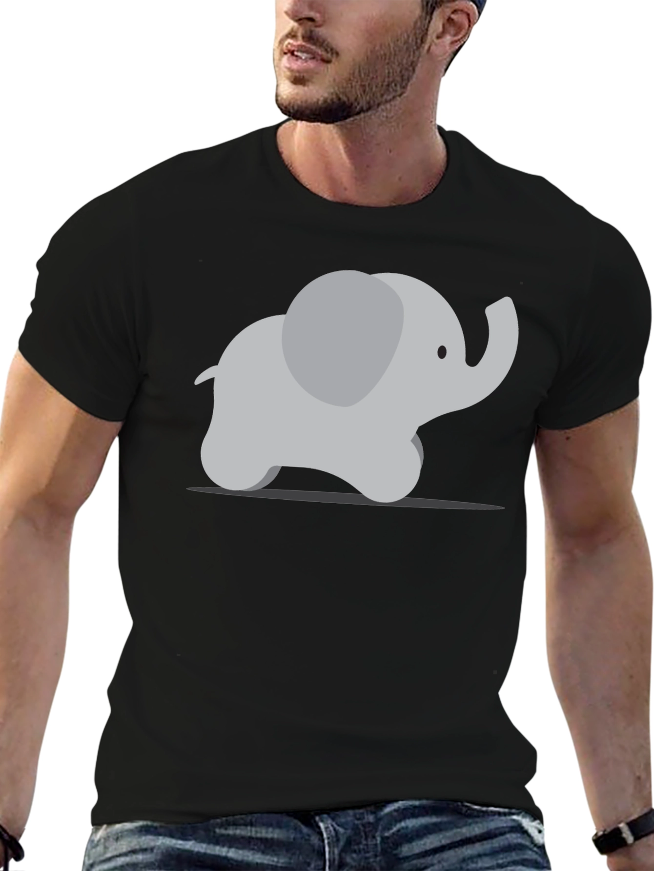 Camiseta Negra con Diseño de Elefante Adorable