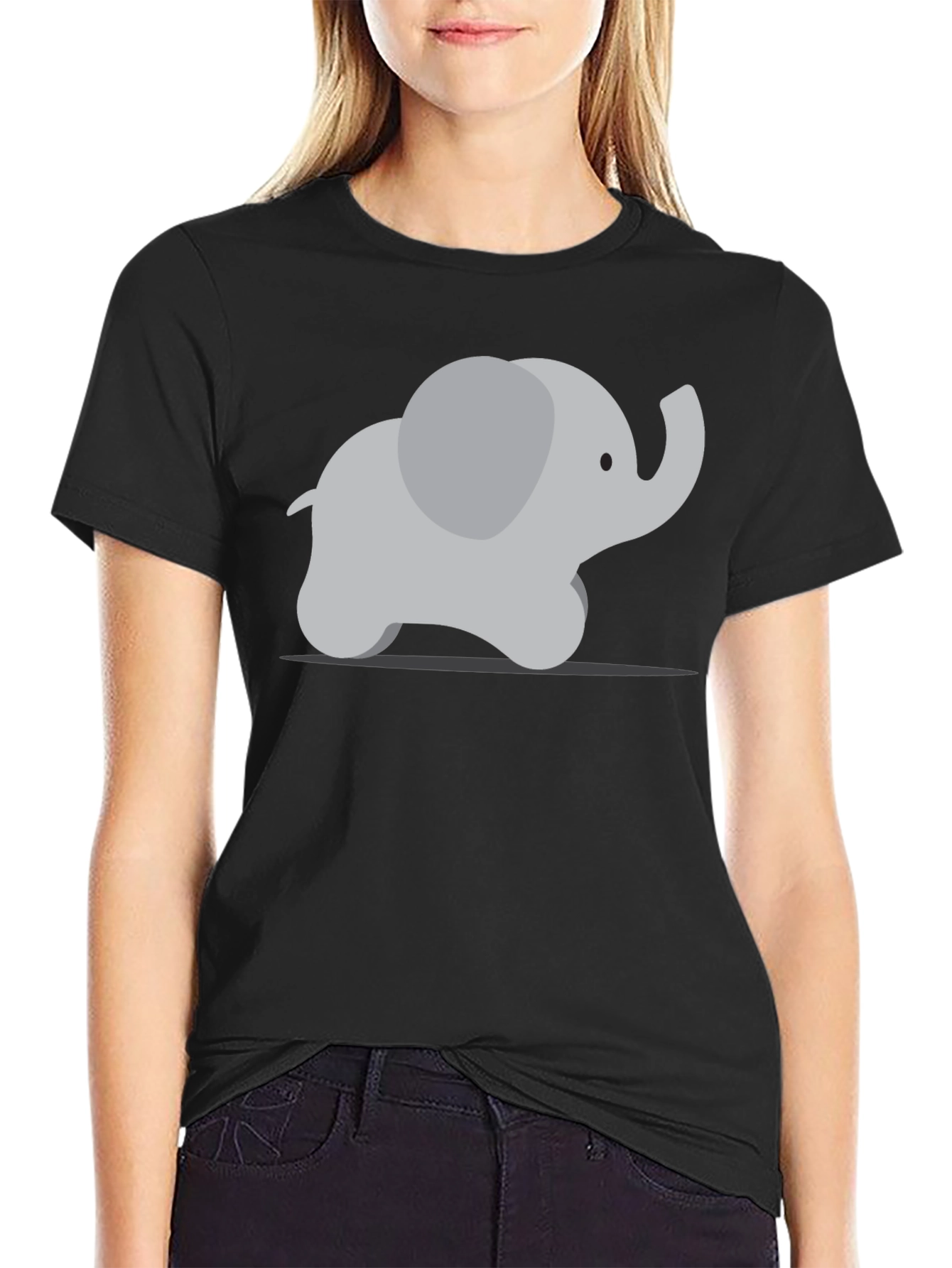 Camiseta Negra con Diseño de Elefante Adorable