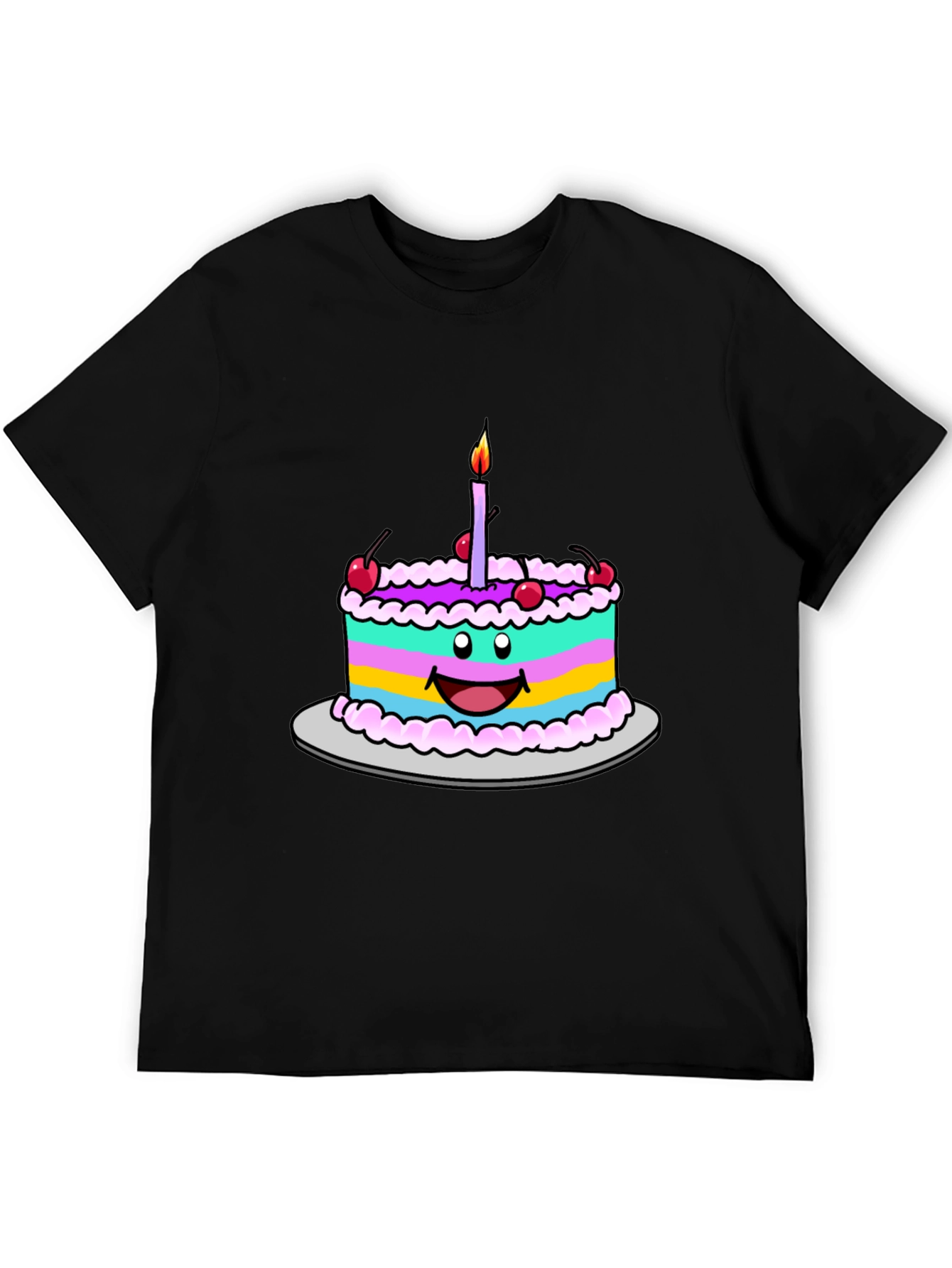 Camiseta Negra con Dibujo de Pastel de Cumpleaños