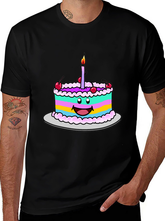 Camiseta Negra con Dibujo de Pastel de Cumpleaños