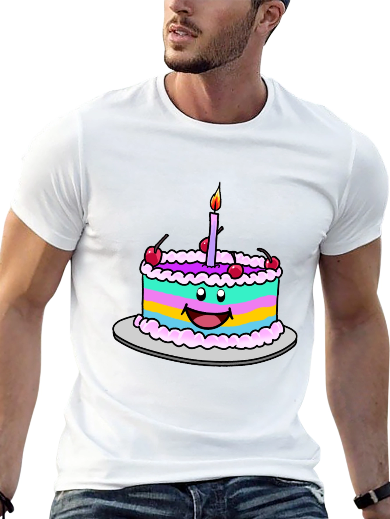 Camiseta Negra con Dibujo de Pastel de Cumpleaños
