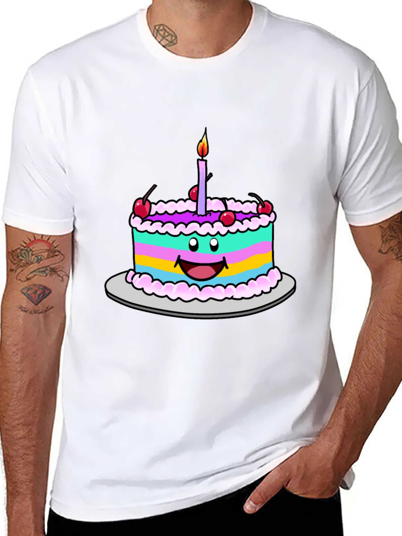 Camiseta Negra con Dibujo de Pastel de Cumpleaños