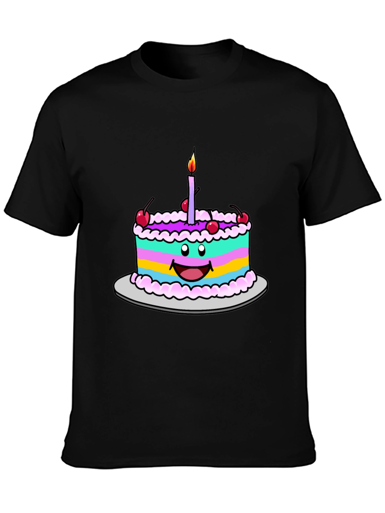 Camiseta Negra con Dibujo de Pastel de Cumpleaños