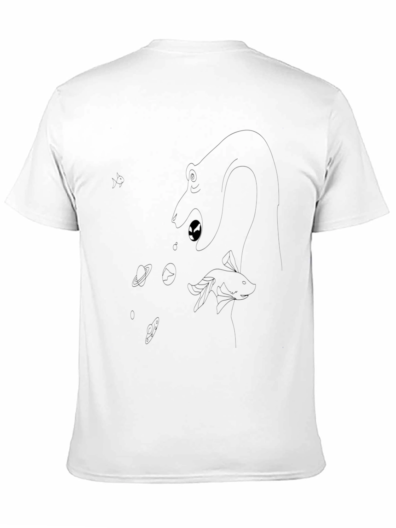 Camiseta Negra Estampada de Monstruo Marino