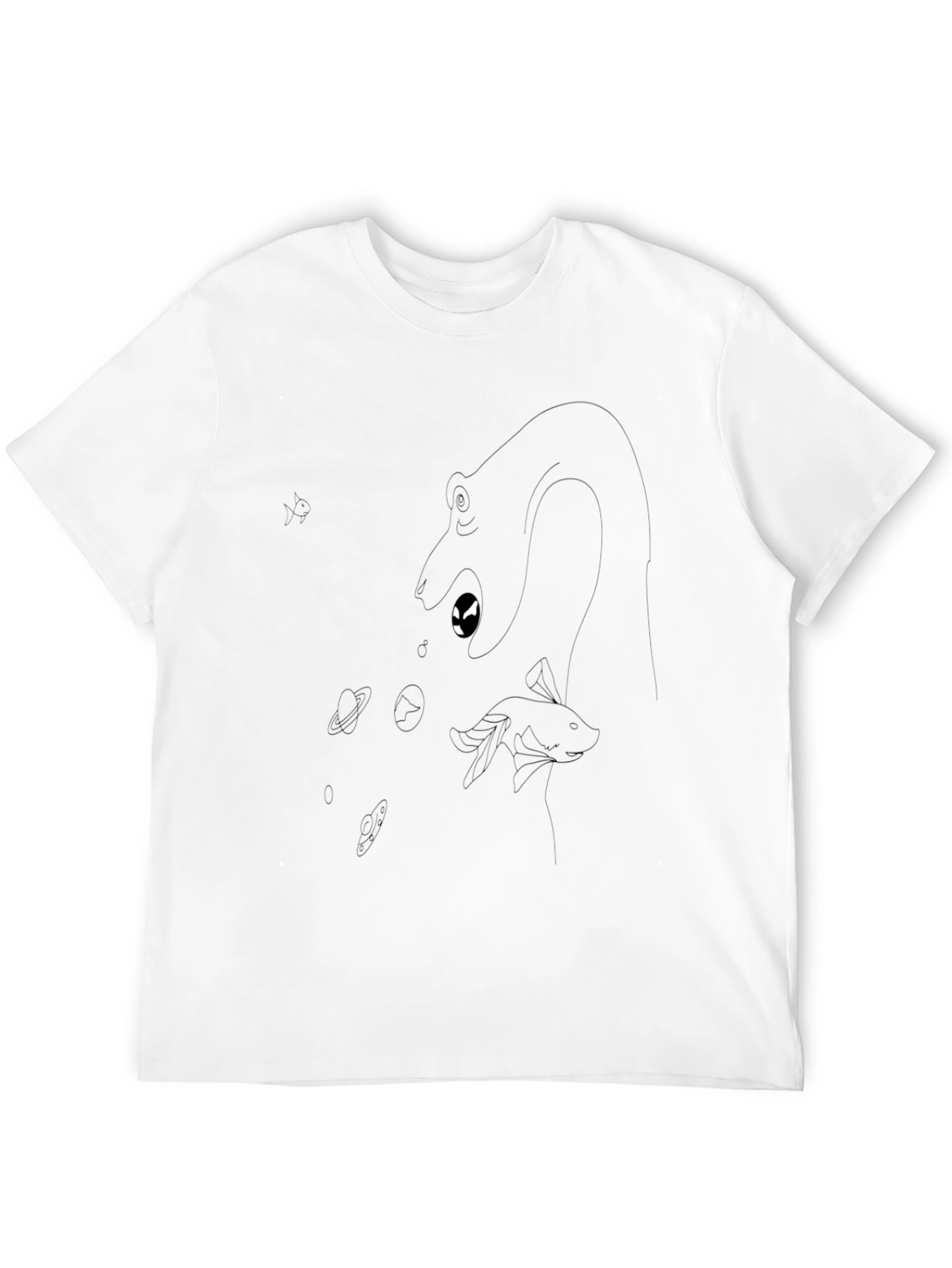 Camiseta Negra Estampada de Monstruo Marino