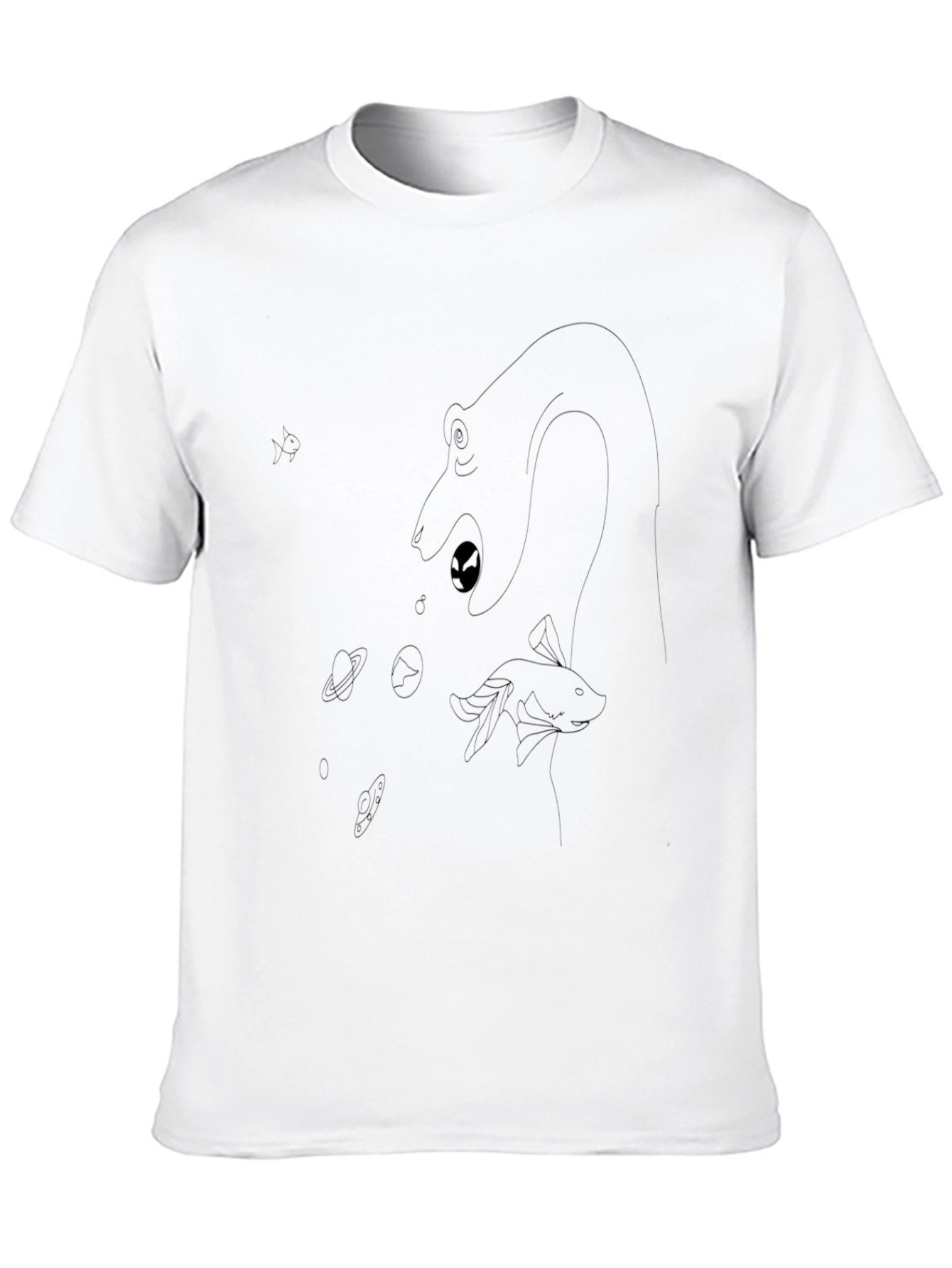 Camiseta Negra Estampada de Monstruo Marino