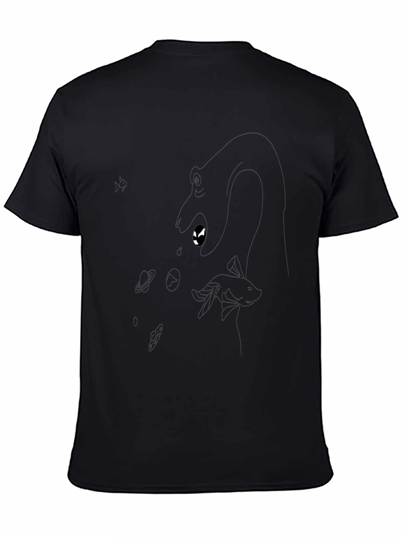 Camiseta Negra Estampada de Monstruo Marino
