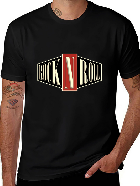 Camiseta Negra Rock N Roll Estilo Vintage