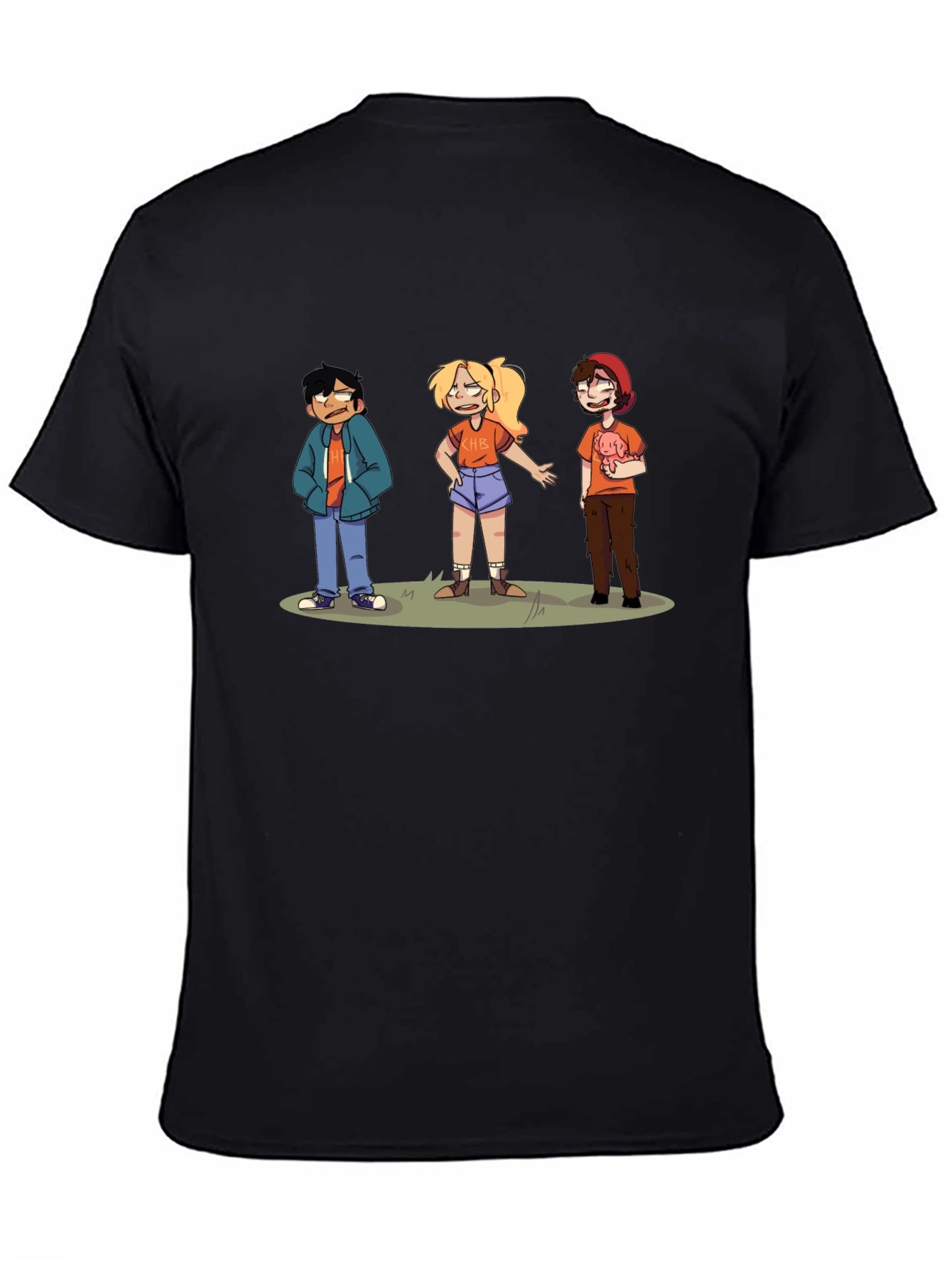 Camiseta Negra con Diseño de Personajes Animados
