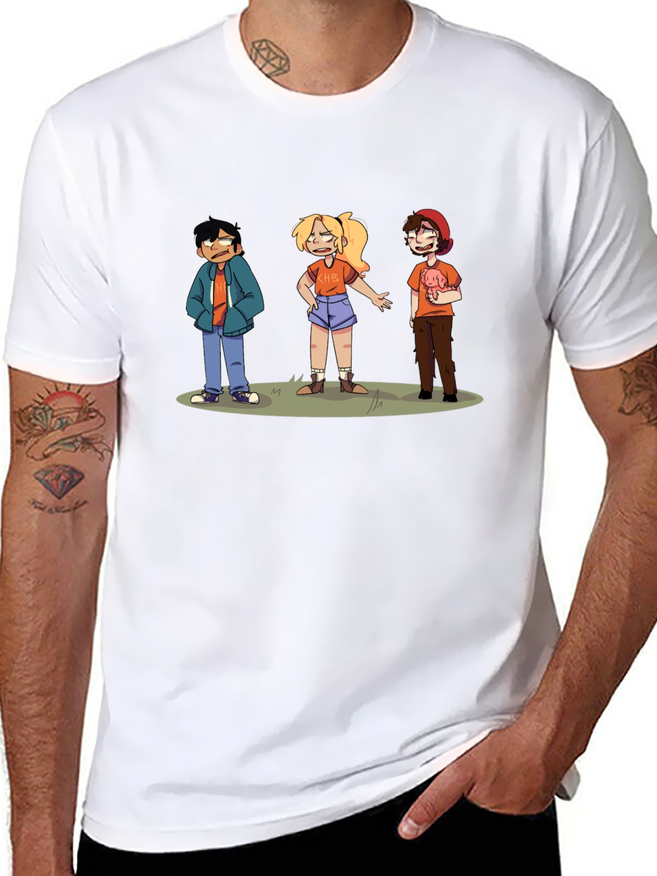 Camiseta Negra con Diseño de Personajes Animados