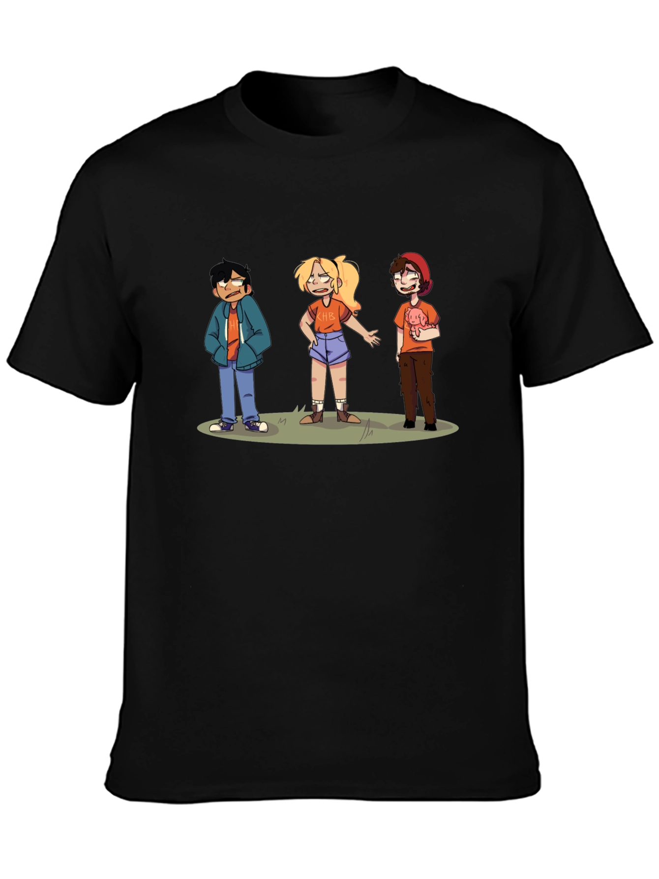 Camiseta Negra con Diseño de Personajes Animados