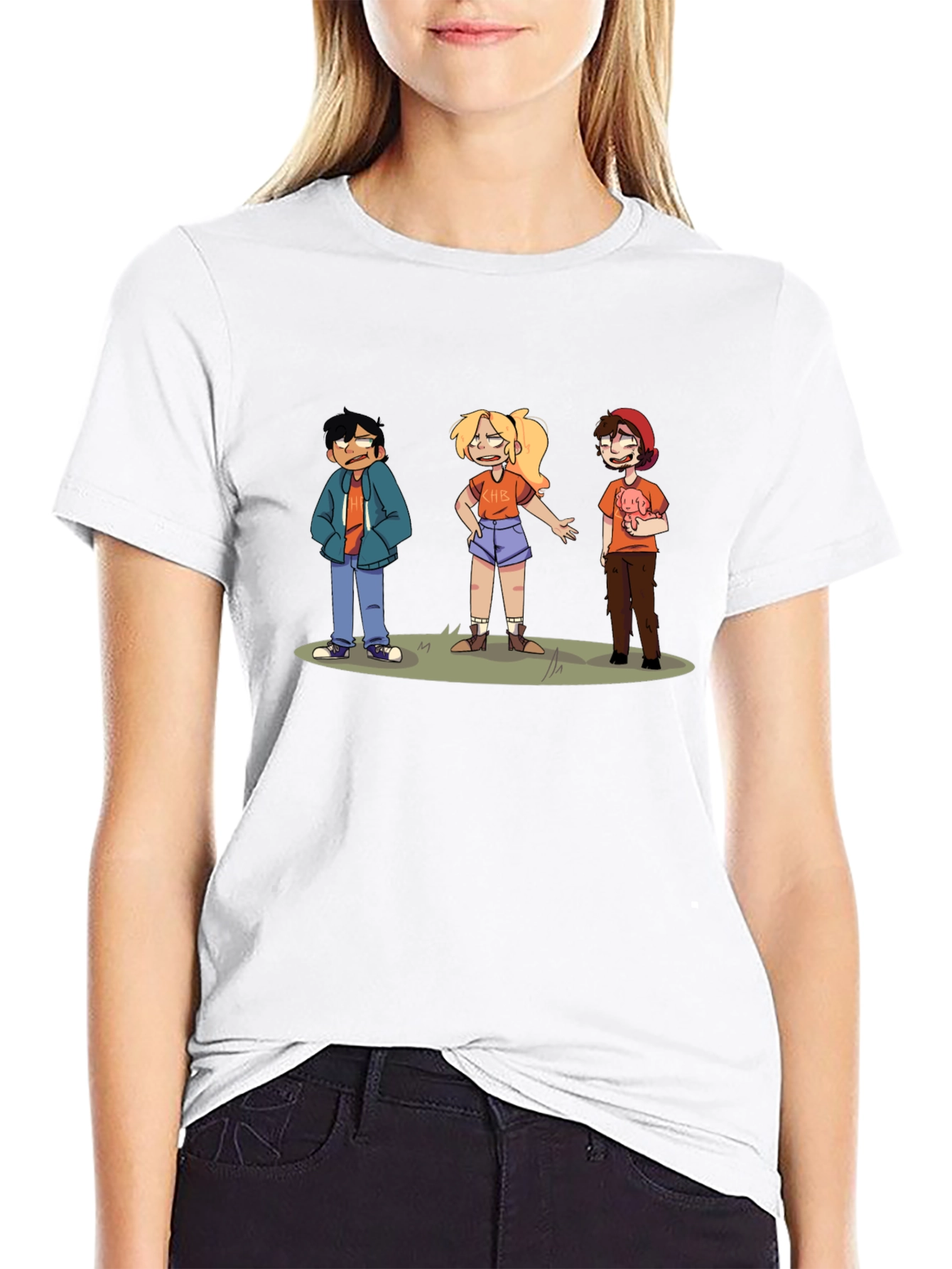 Camiseta Negra con Diseño de Personajes Animados