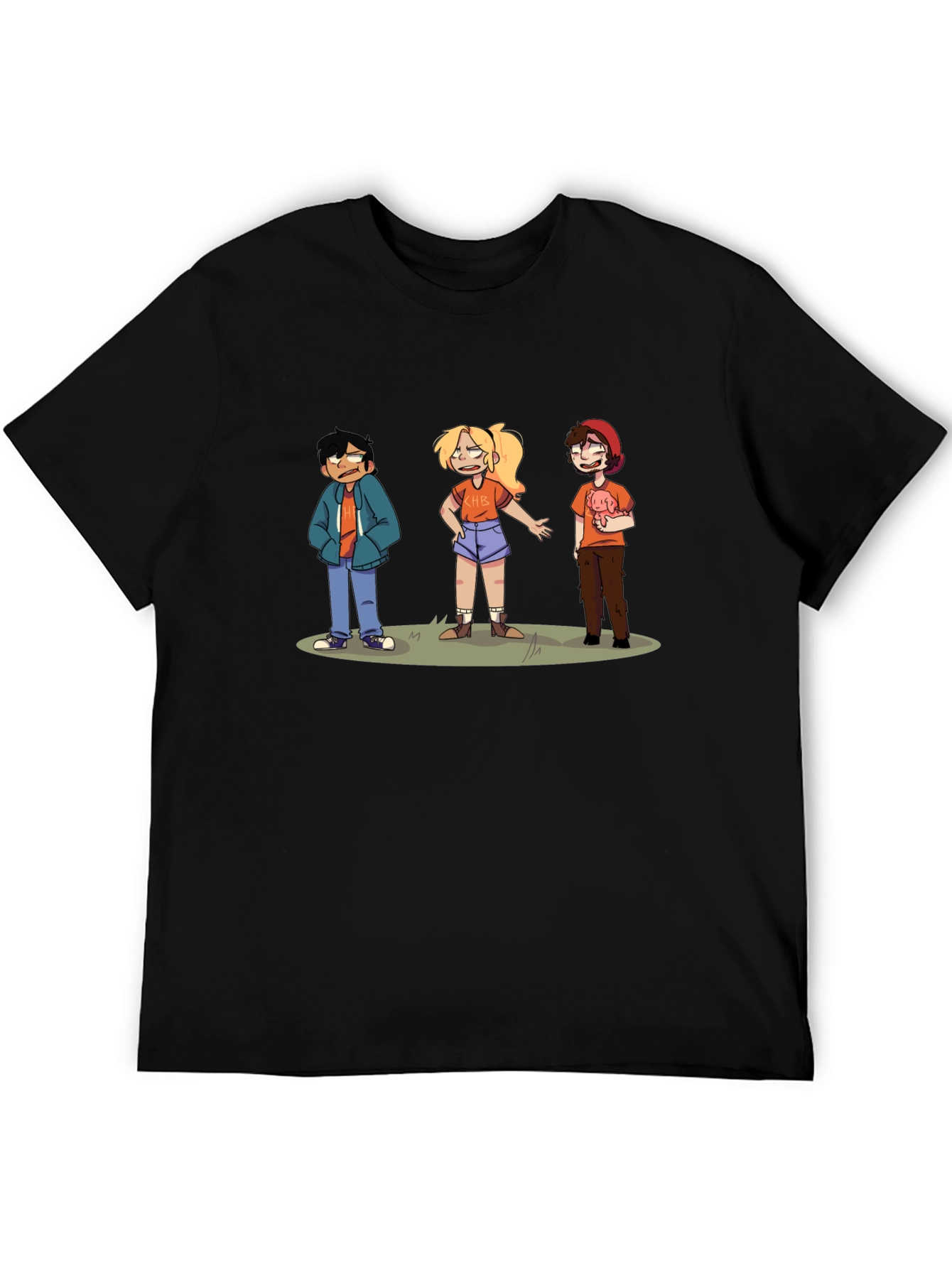 Camiseta Negra con Diseño de Personajes Animados
