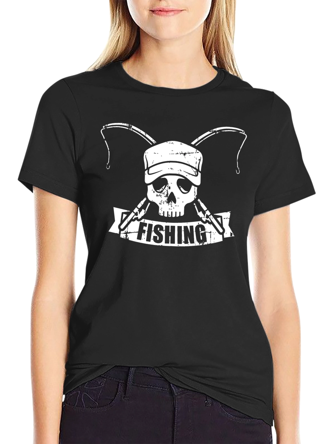 Camiseta Negra Calavera Pescador